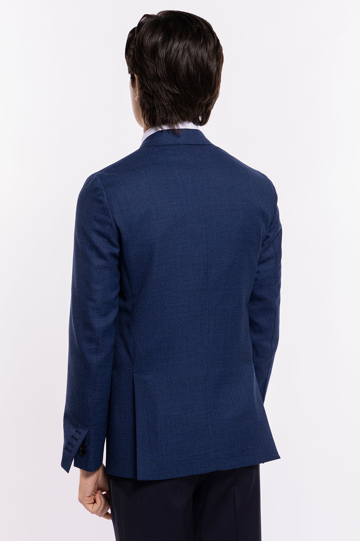 Giacca uomo monopetto Blu nido d'ape 100% lana Bristol Tessuti Napoli Rever largo classico