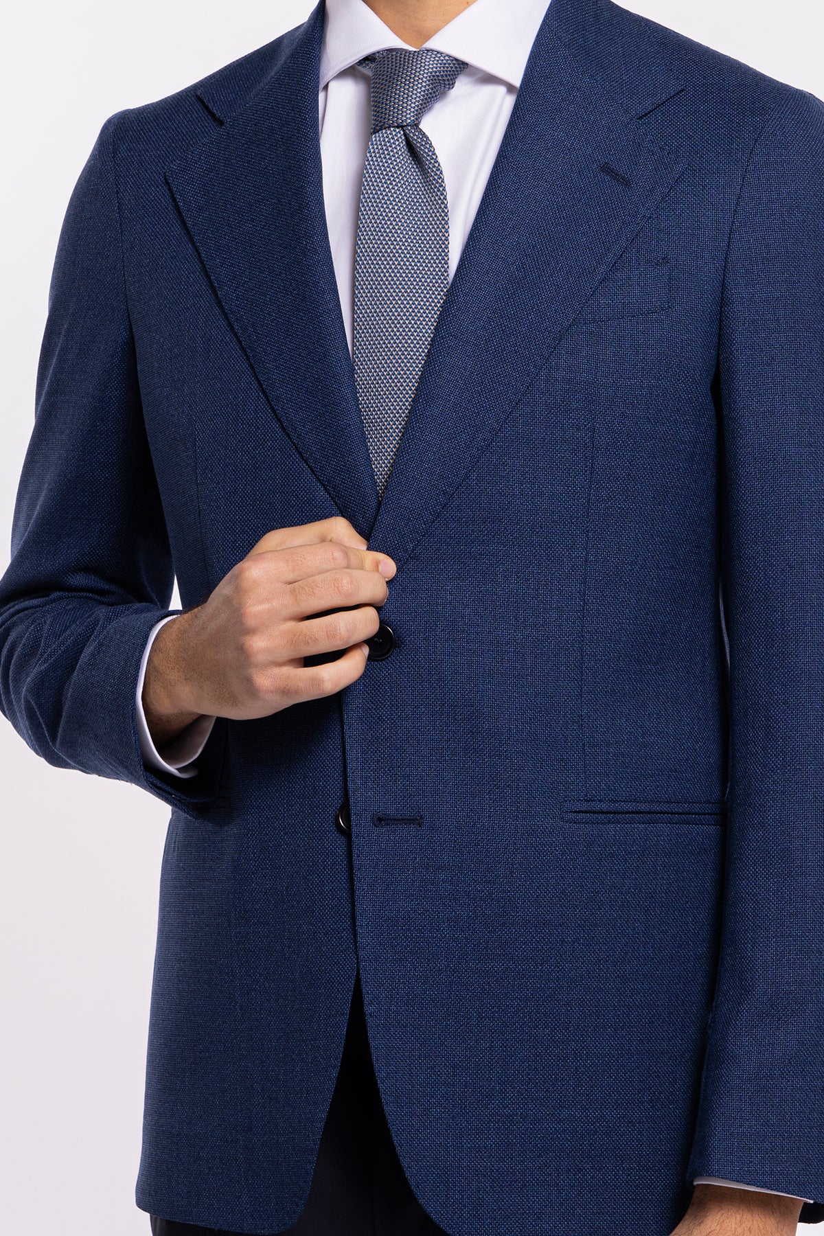 Giacca uomo monopetto Blu nido d'ape 100% lana Bristol Tessuti Napoli Rever largo classico