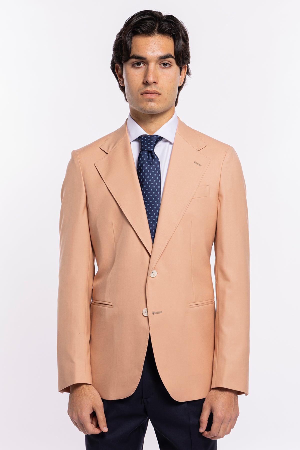 Abito uomo monopetto Pesca fresco lana super 140's Holland & Sherry Rever largo classico .