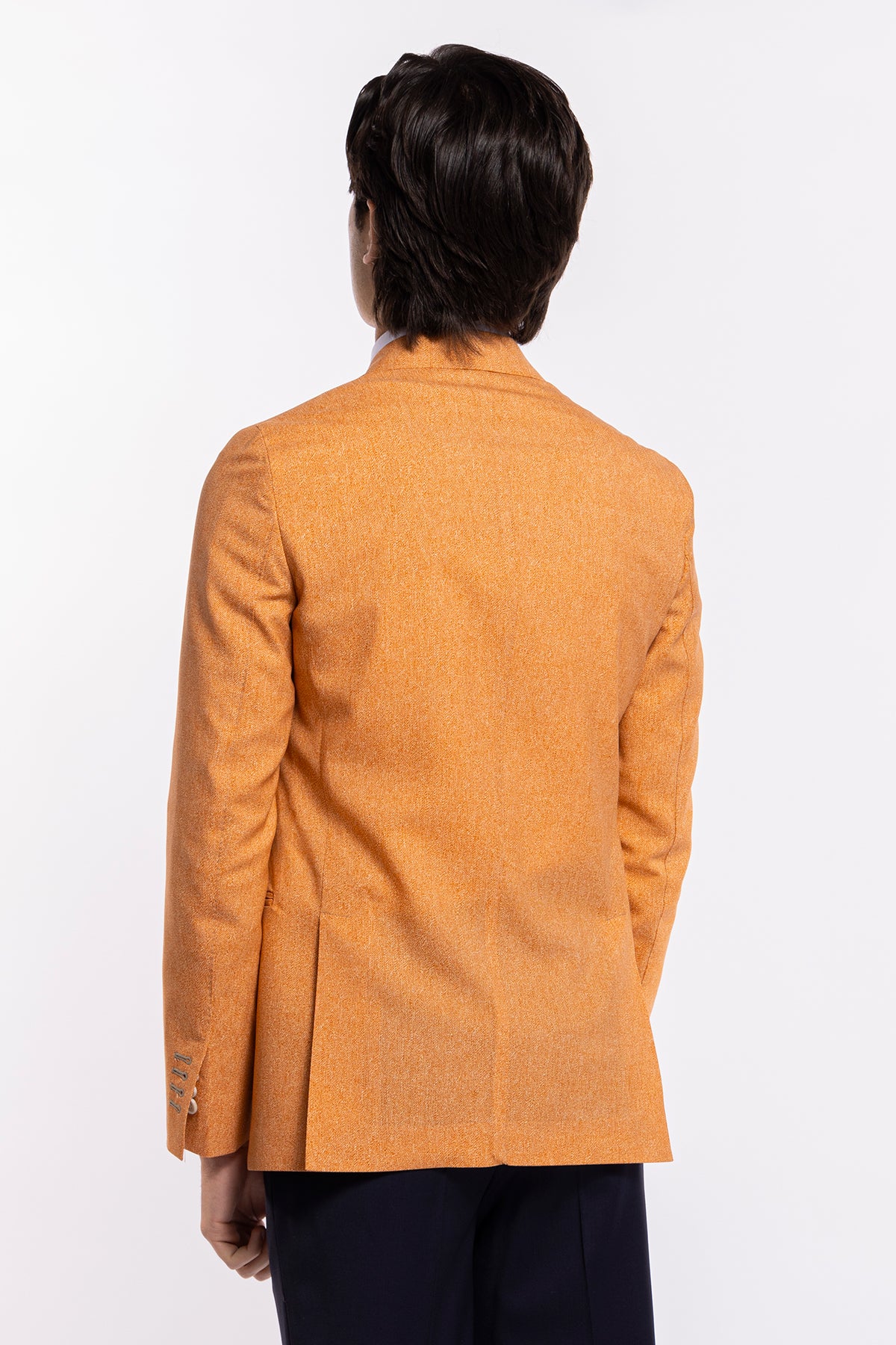 Giacca uomo monopetto arancio in fresco lana stampato Vitale Barberis Canonico Rever largo classico