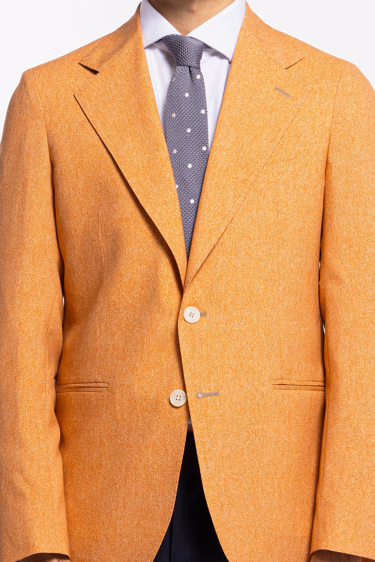 Giacca uomo monopetto arancio in fresco lana stampato Vitale Barberis Canonico Rever largo classico
