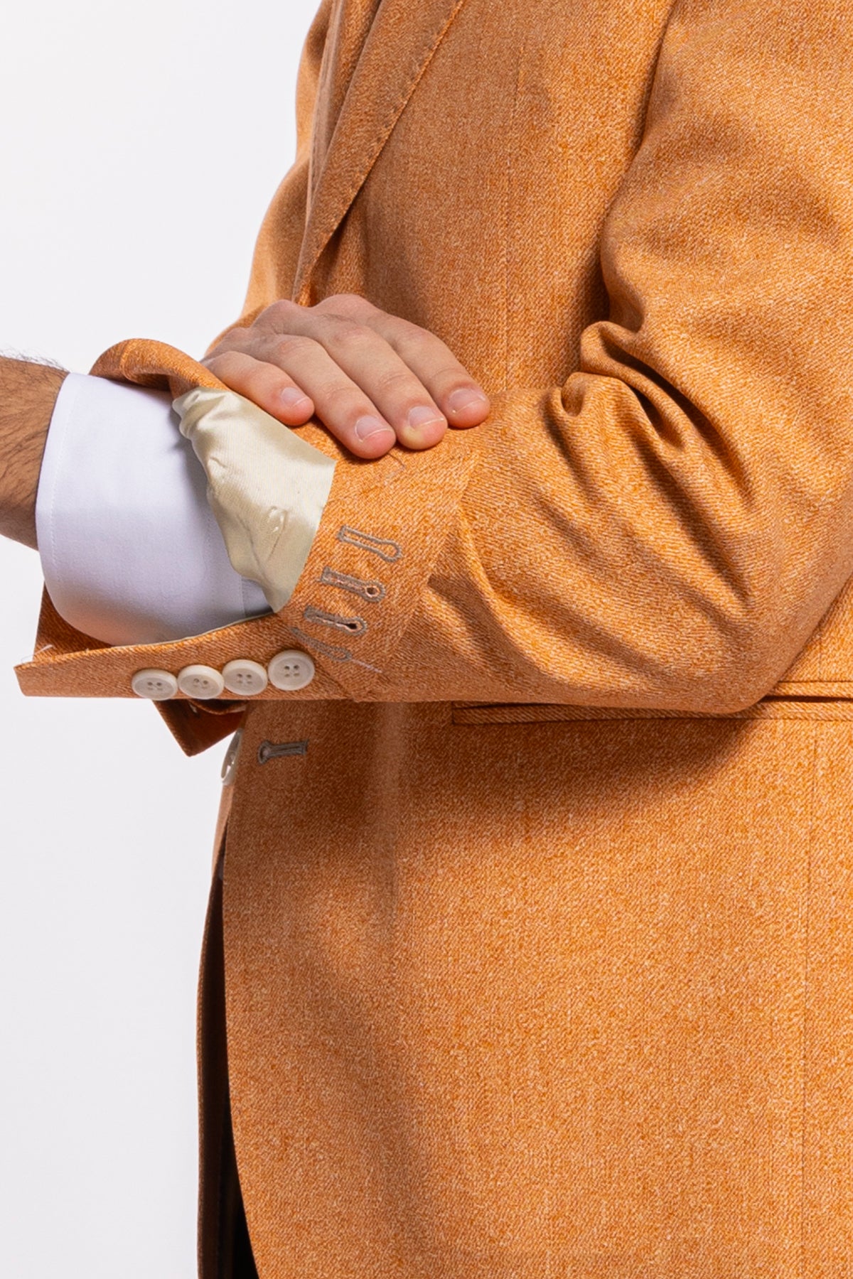Giacca uomo monopetto arancio in fresco lana stampato Vitale Barberis Canonico Rever largo classico