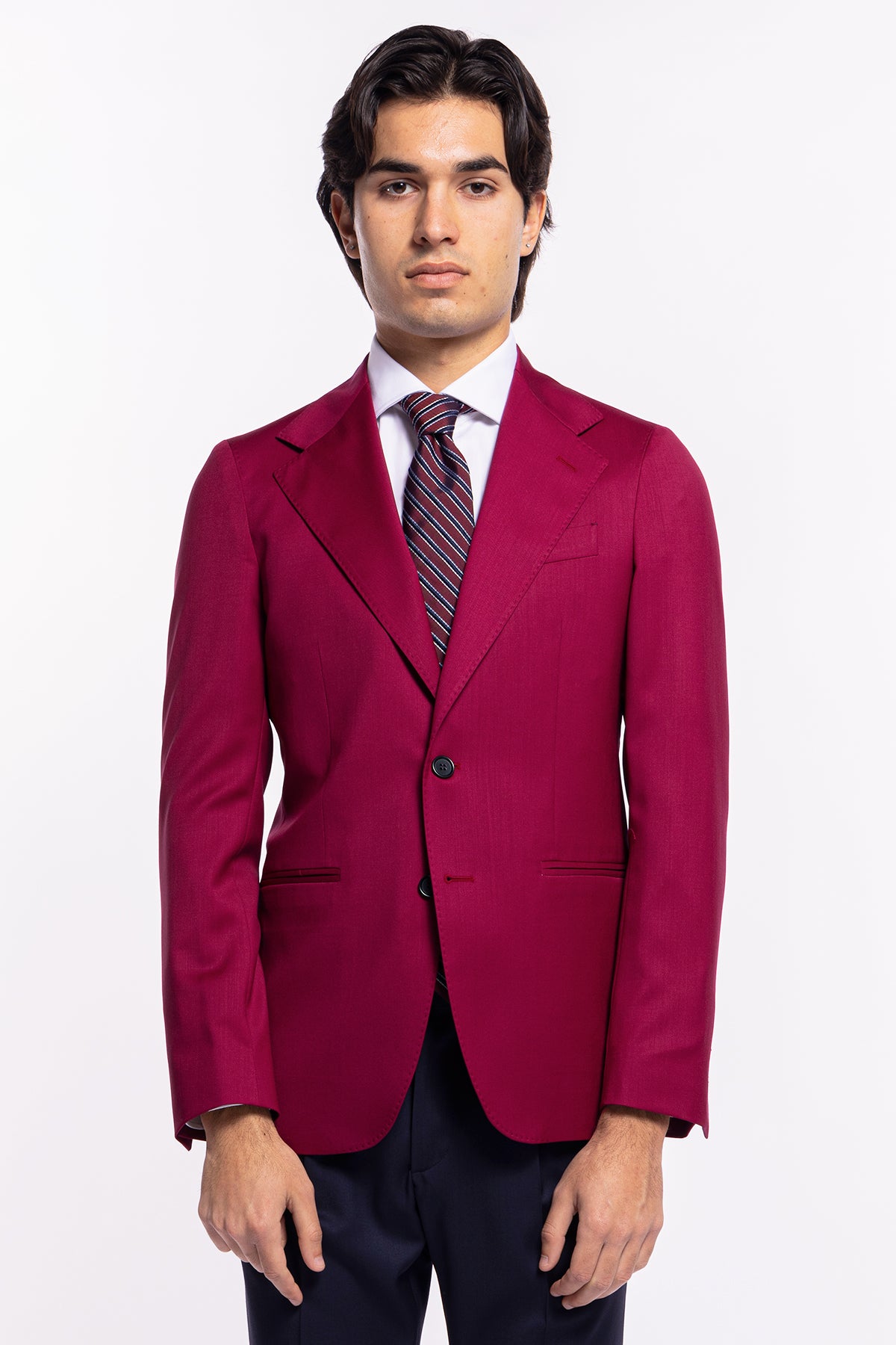 Giacca uomo monopetto Fucsia fresco lana super 130's Bristol Tessuti Napoli rever largo classico