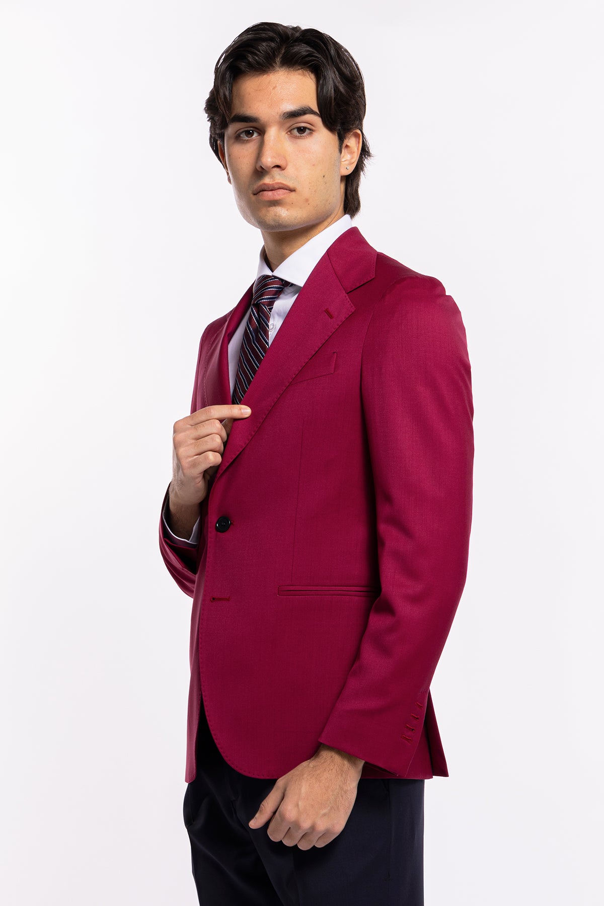 Giacca uomo monopetto Fucsia fresco lana super 130's Bristol Tessuti Napoli rever largo classico
