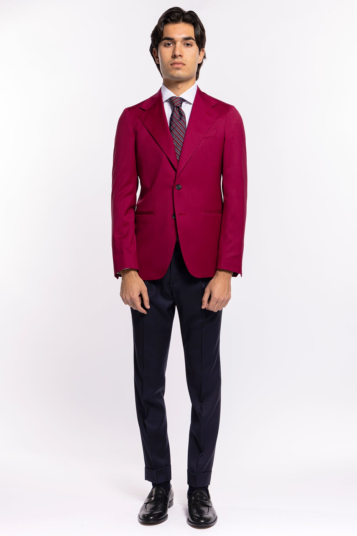 Giacca uomo monopetto Fucsia fresco lana super 130's Bristol Tessuti Napoli rever largo classico