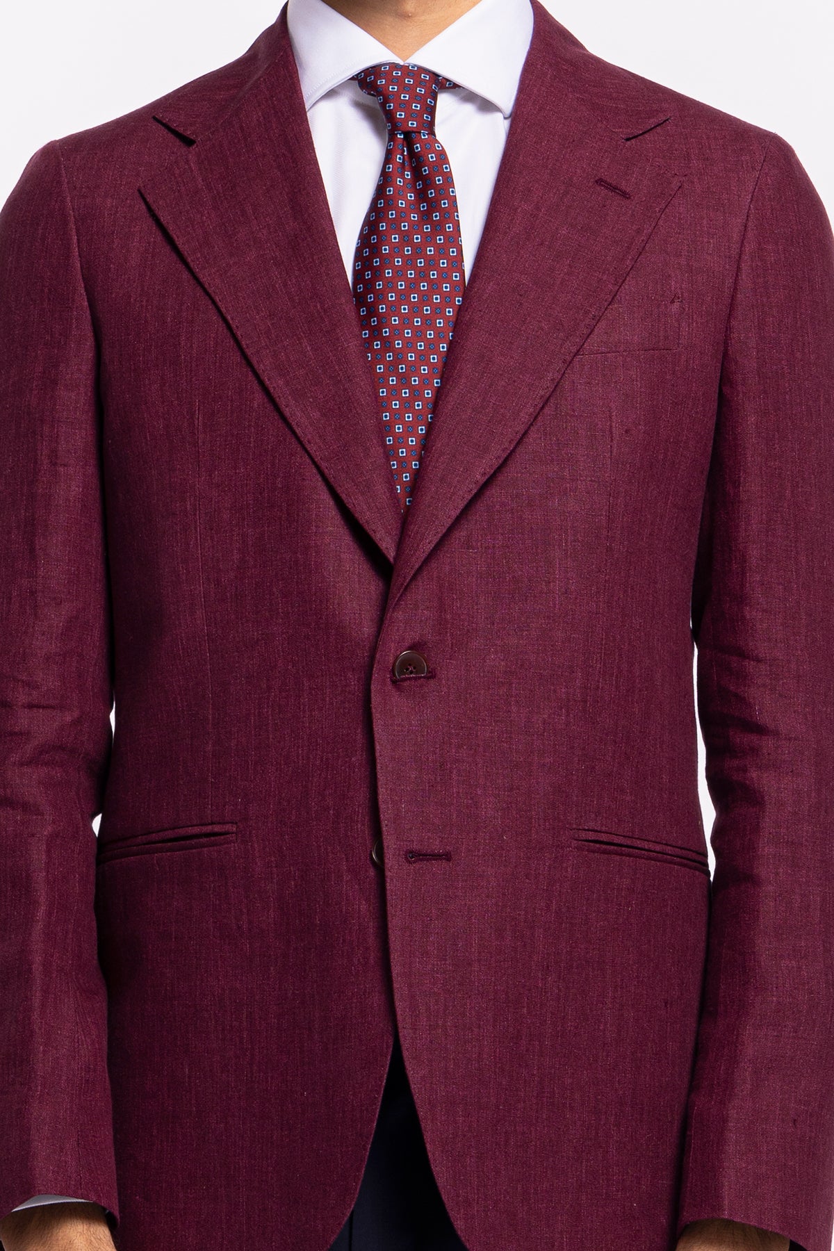 Giacca uomo monopetto bordeaux 100% lino Bristol Tessuti Napoli rever largo classico