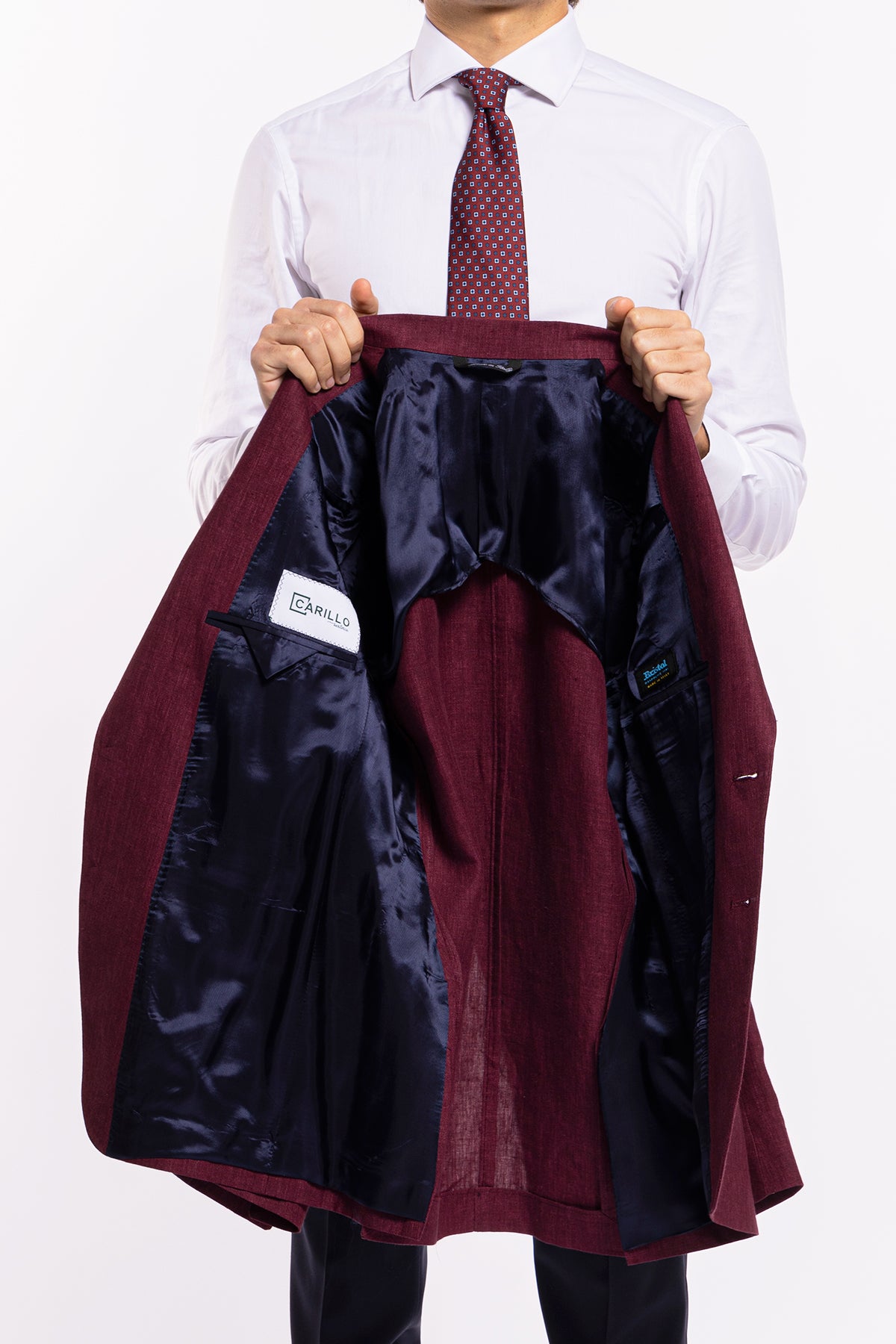 Giacca uomo monopetto bordeaux 100% lino Bristol Tessuti Napoli rever largo classico