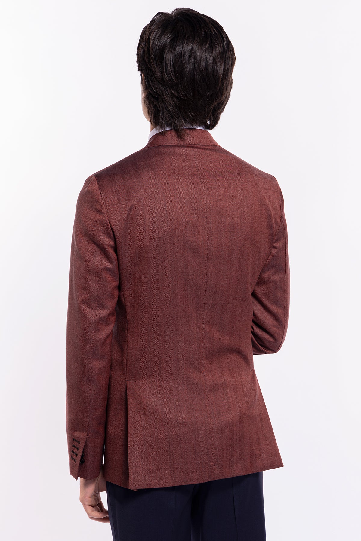 Giacca uomo monopetto rossa spigata in fresco lana Vitale Barberis Canonico sartoriale slim fit rever largo classico