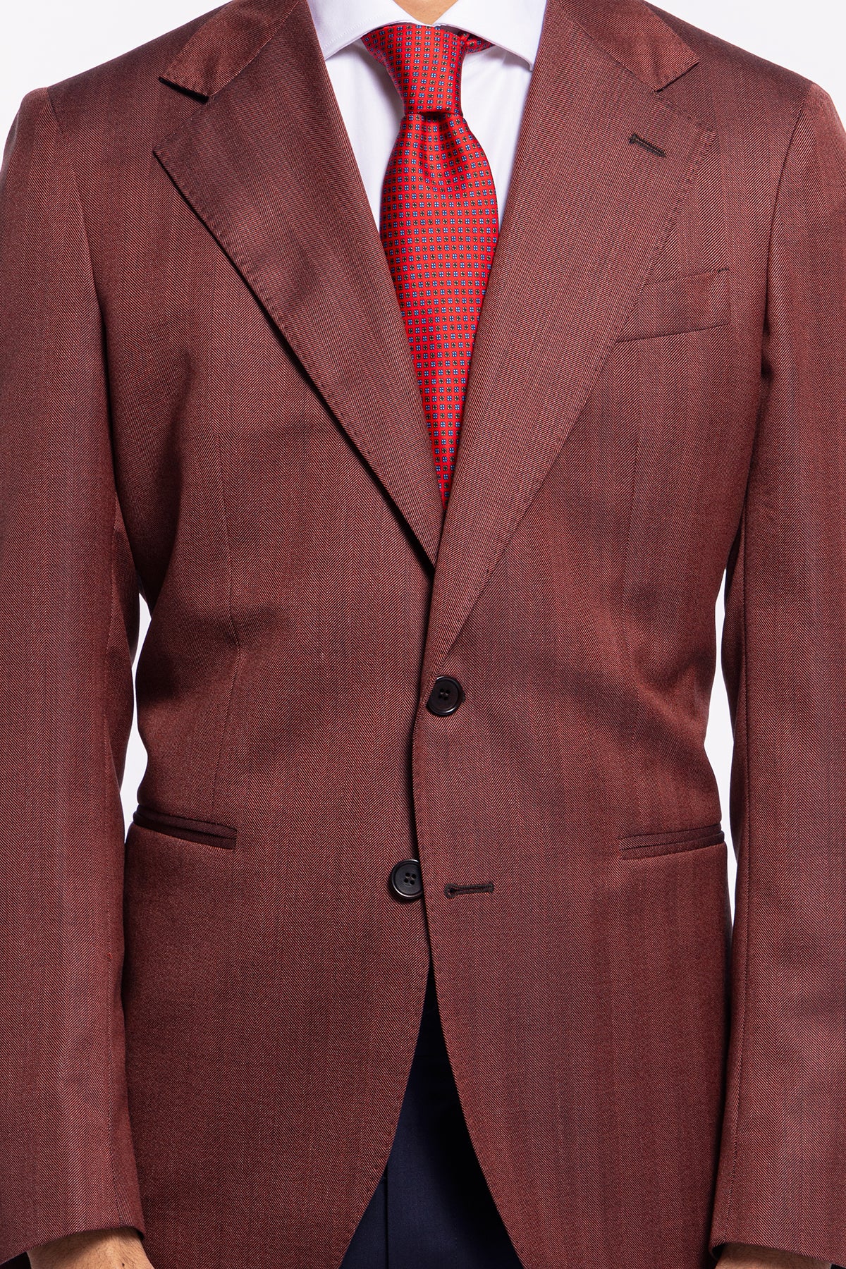 Giacca uomo monopetto rossa spigata in fresco lana Vitale Barberis Canonico sartoriale slim fit rever largo classico