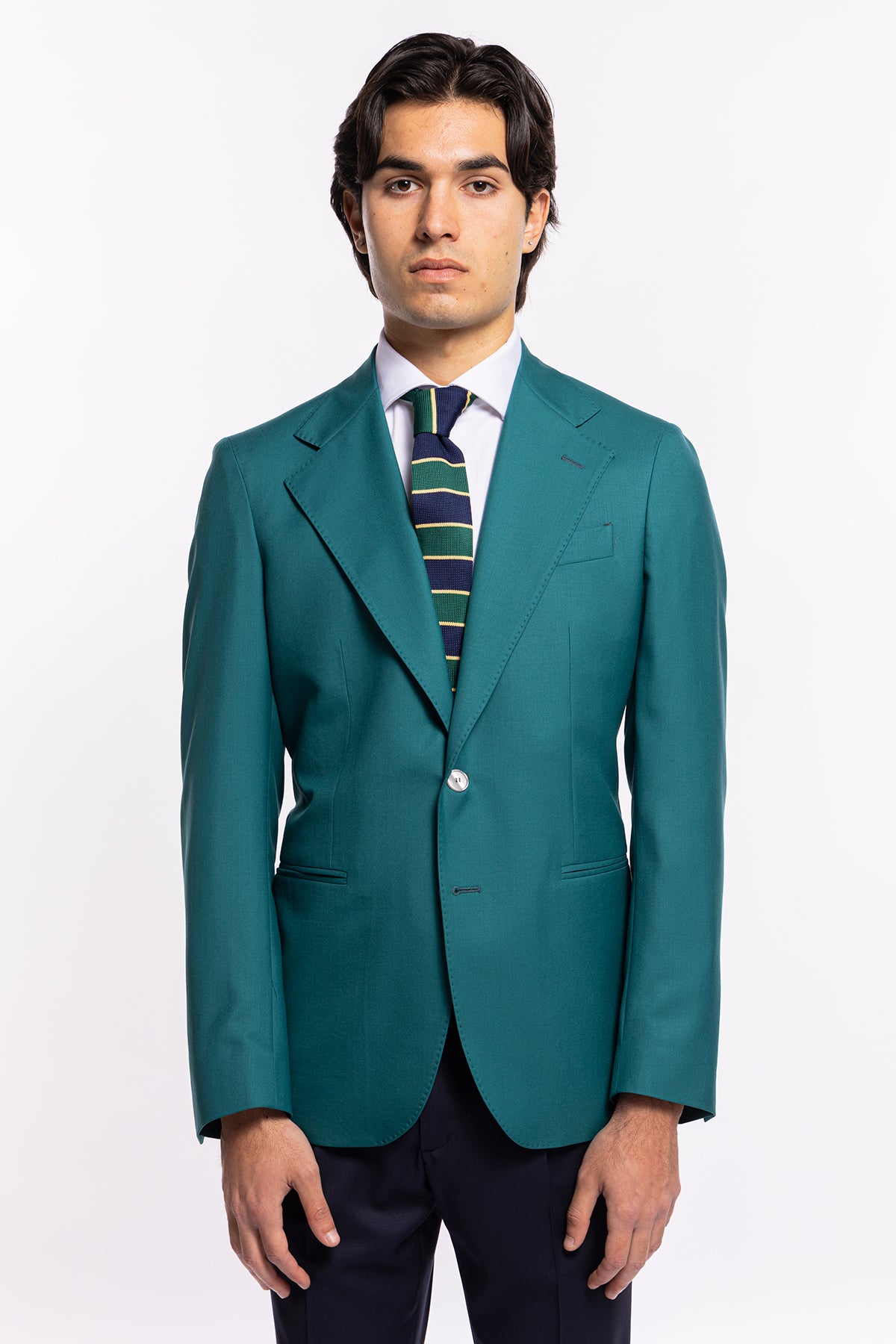 Giacca uomo monopetto verde menta fresco lana super 140's Holland & Sherry Rever largo classico