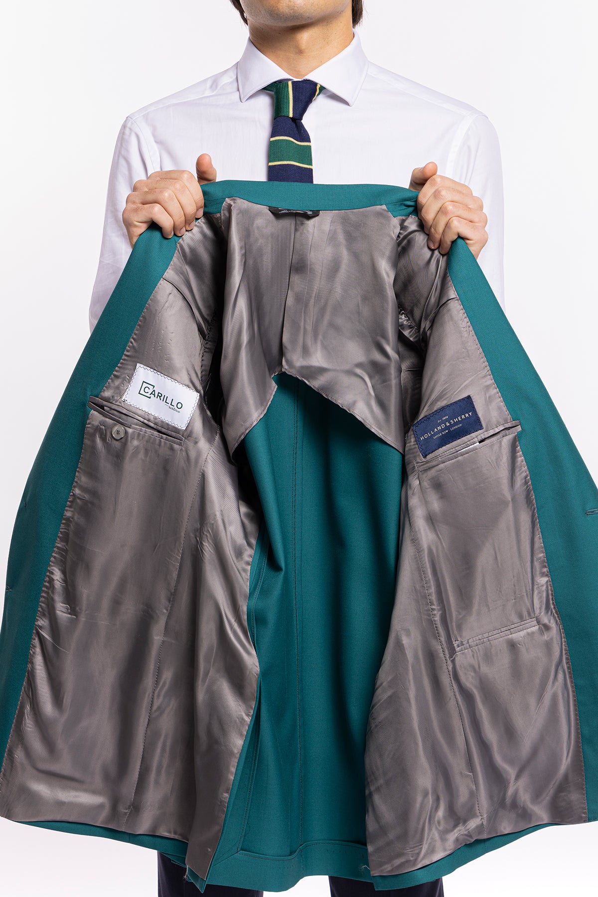 Giacca uomo monopetto verde menta fresco lana super 140's Holland & Sherry Rever largo classico