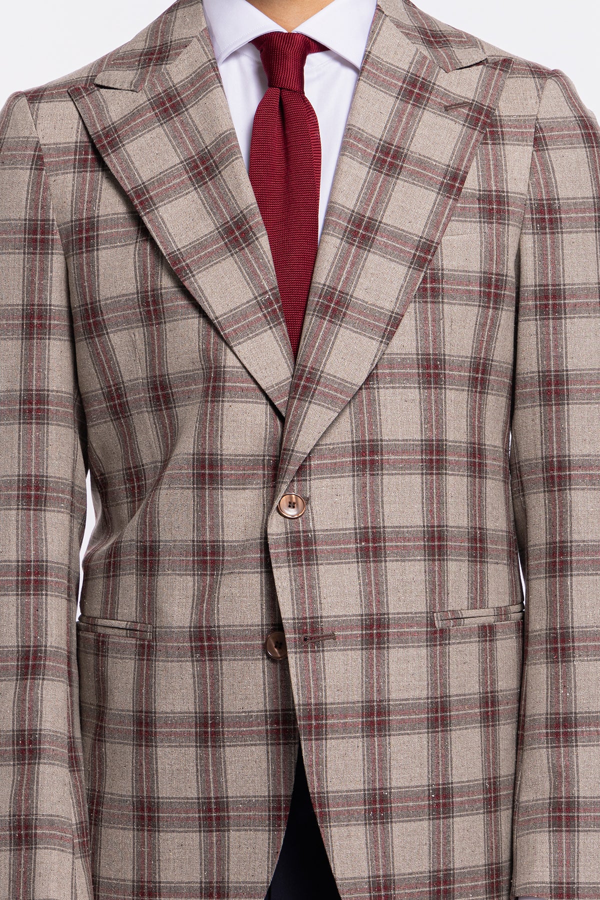 Giacca uomo monopetto beige a quadri bordeaux lana e seta Vitale Barberis Canonico Rever largo a lancia