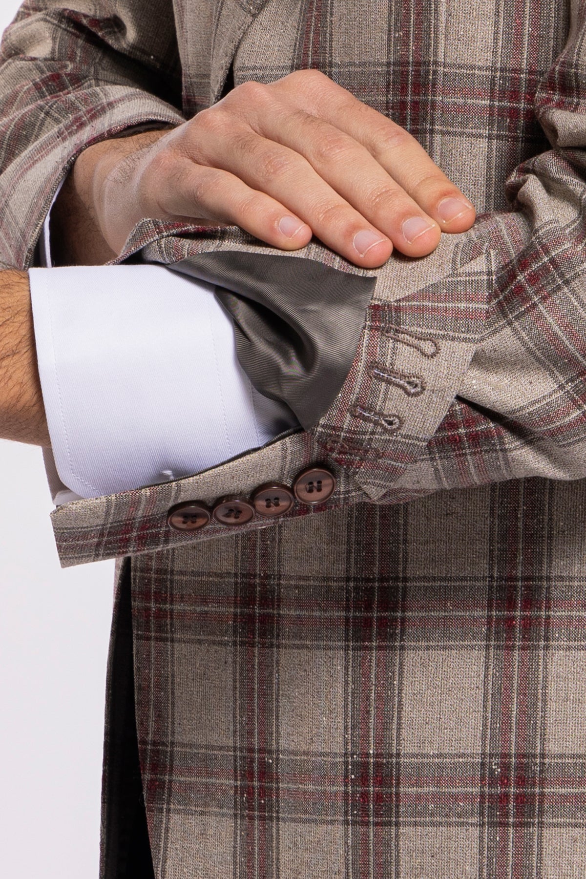 Giacca uomo monopetto beige a quadri bordeaux lana e seta Vitale Barberis Canonico Rever largo a lancia