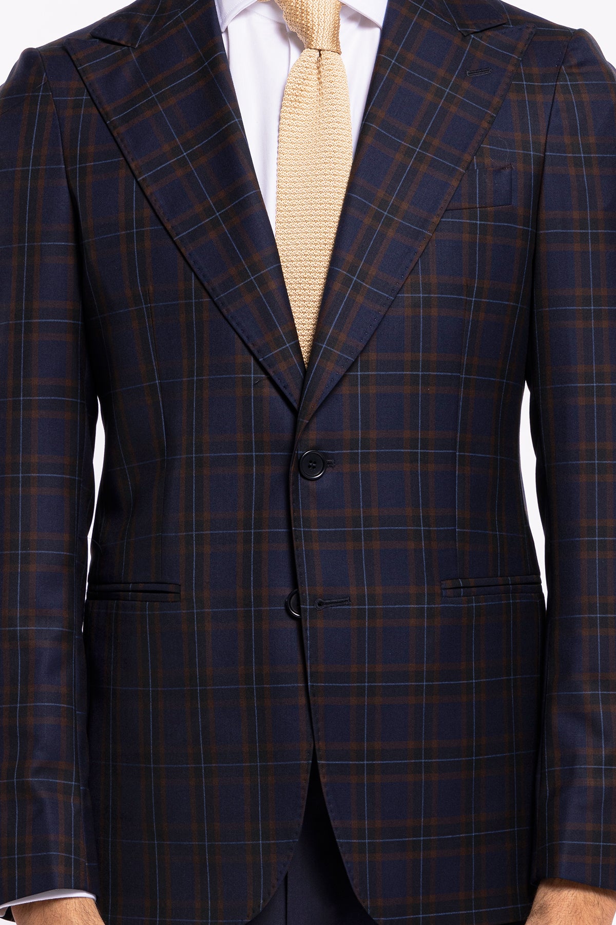 Giacca uomo monopetto blu a quadri marroni fresco lana Vitale Barberis Canonico Rever largo a lancia