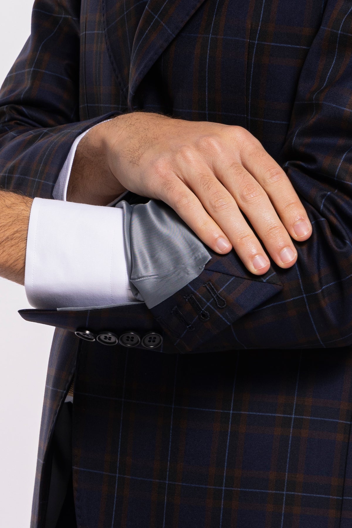Giacca uomo monopetto blu a quadri marroni fresco lana Vitale Barberis Canonico Rever largo a lancia