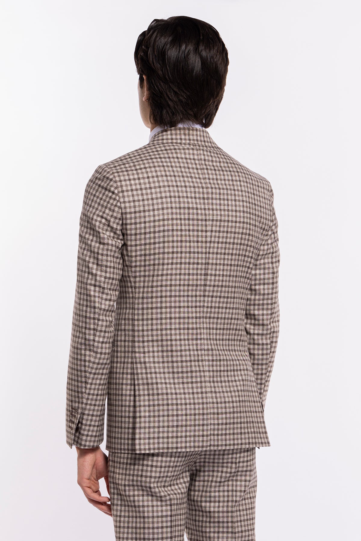 Abito uomo monopetto beige a quadri marroni fresco lana Vitale Barberis Canonico Rever largo a lancia