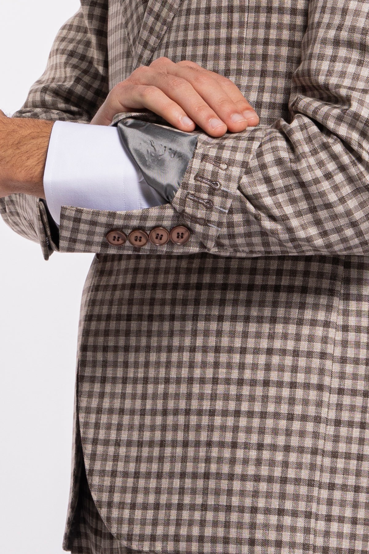 Giacca uomo monopetto beige a quadri marroni fresco lana Vitale Barberis Canonico Rever largo a lancia