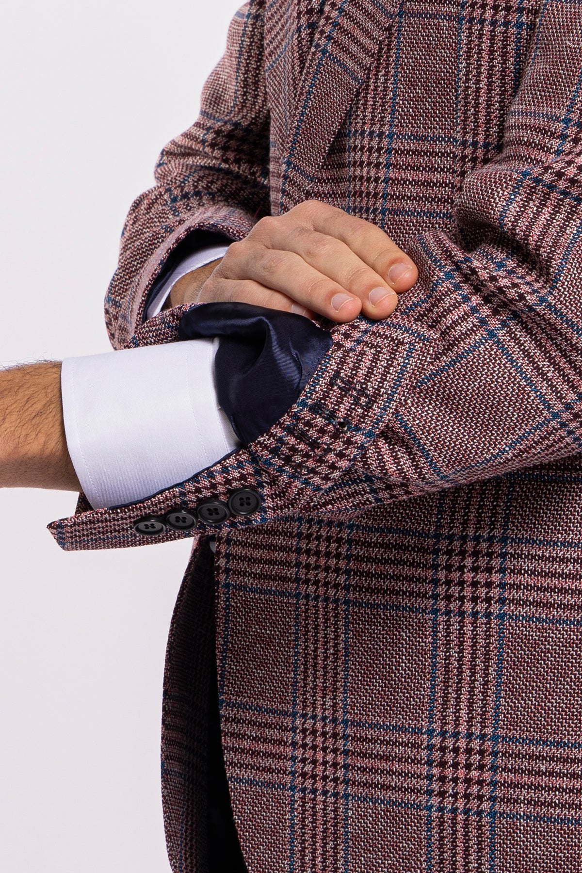 Giacca uomo monopetto bordeaux fantasia galles fresco lana e lino Bristol Tessuti Rever largo a lancia