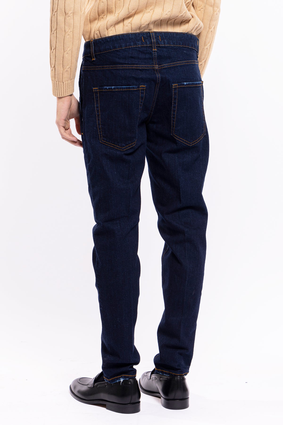 Jeans da uomo lavaggio zero tasca america con lievi rotture vestibilità slim cuciture in contrasto leggermente elasticizzato