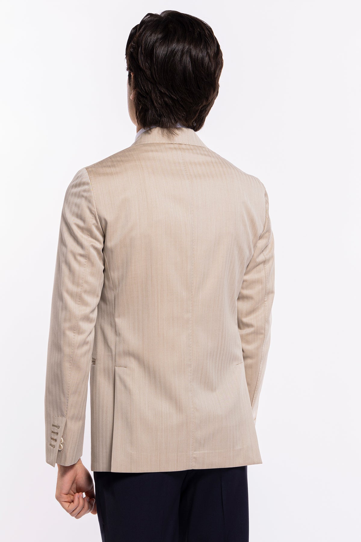 Giacca uomo monopetto Beige solaro fresco lana Bristol Tessuti Napoli rever normale largo