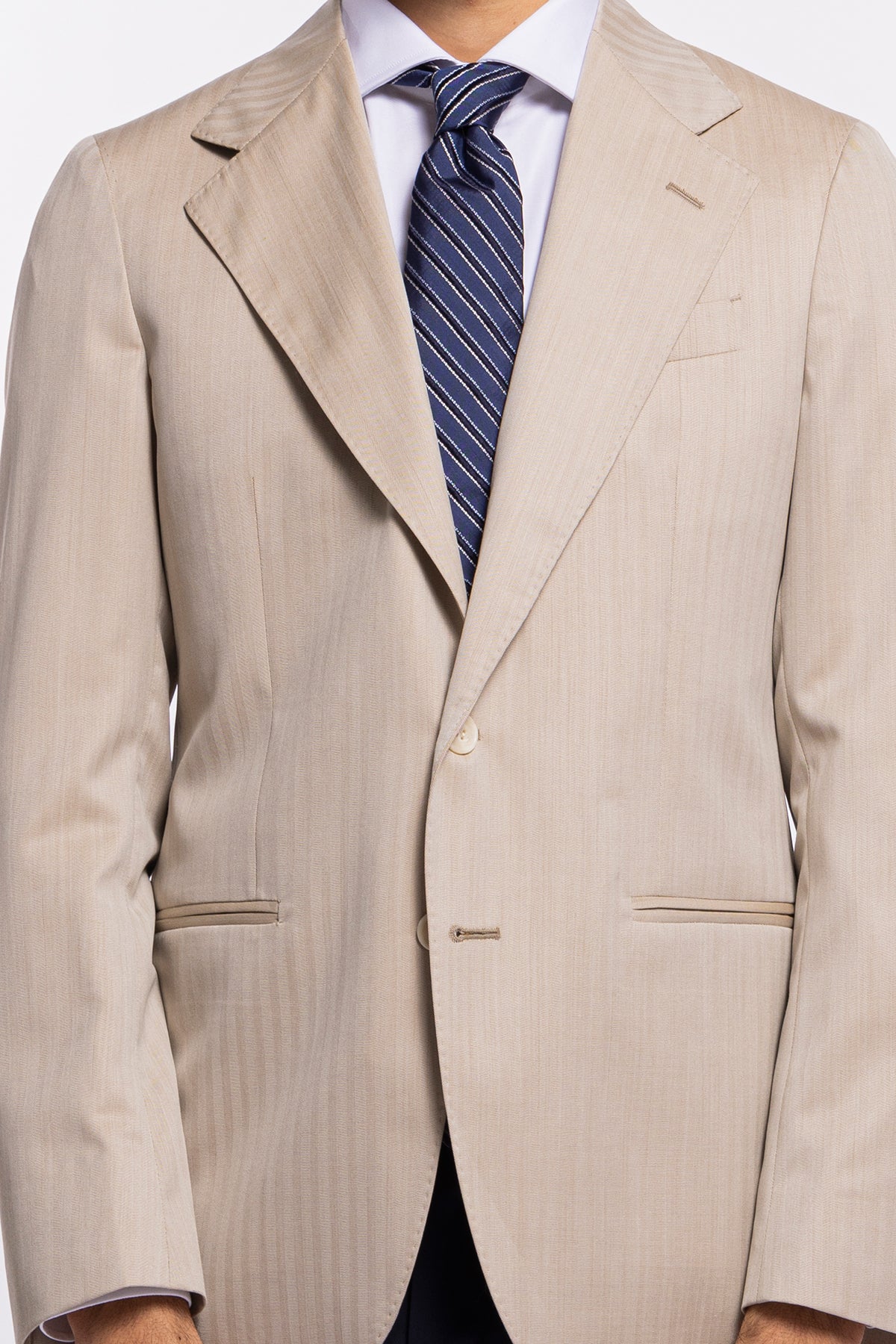 Giacca uomo monopetto Beige solaro fresco lana Bristol Tessuti Napoli rever normale largo