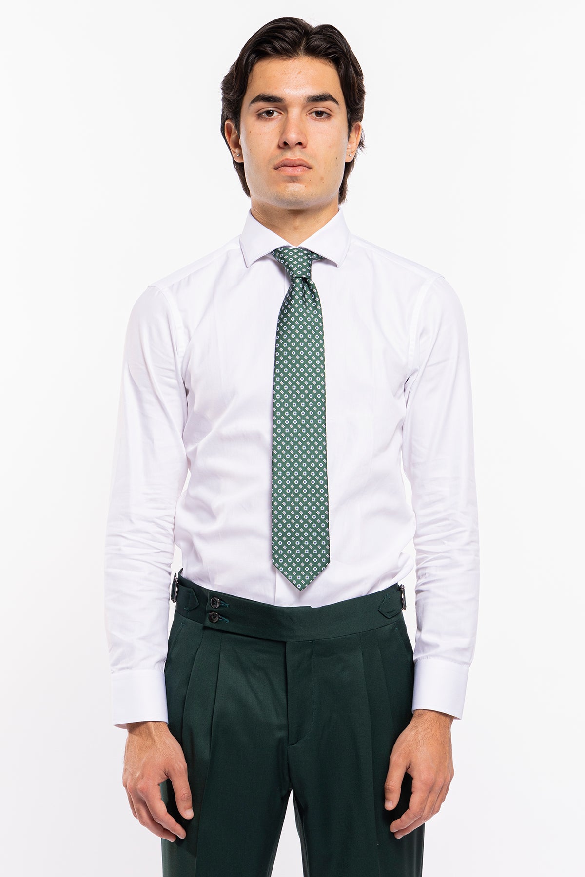 Cravatta uomo verde fantasia fiori in seta 100% larghezza 8 cm da cerimonia elegante