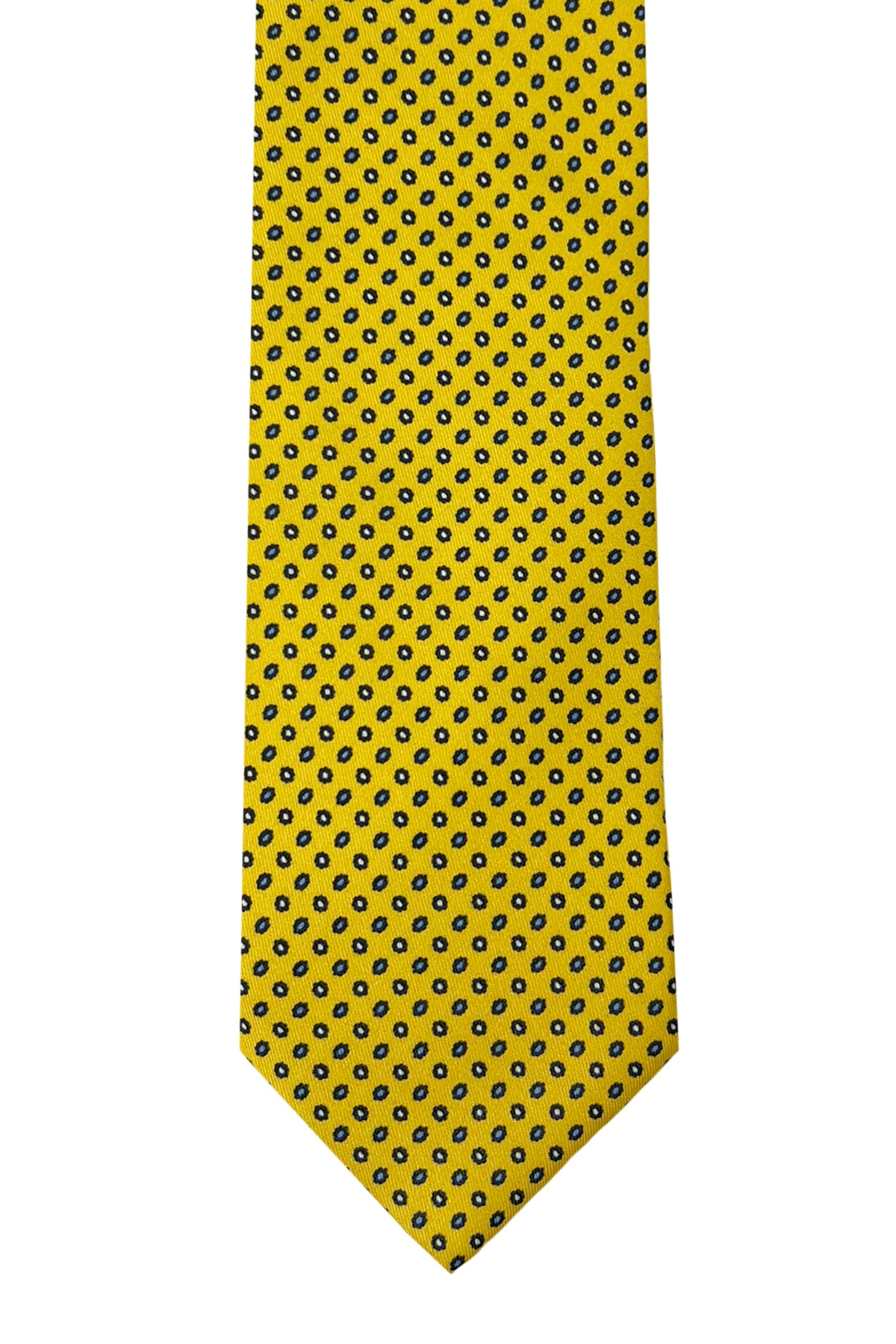 Cravatta uomo gialla fantasia fiori in seta 100% larghezza 8 cm da cerimonia elegante