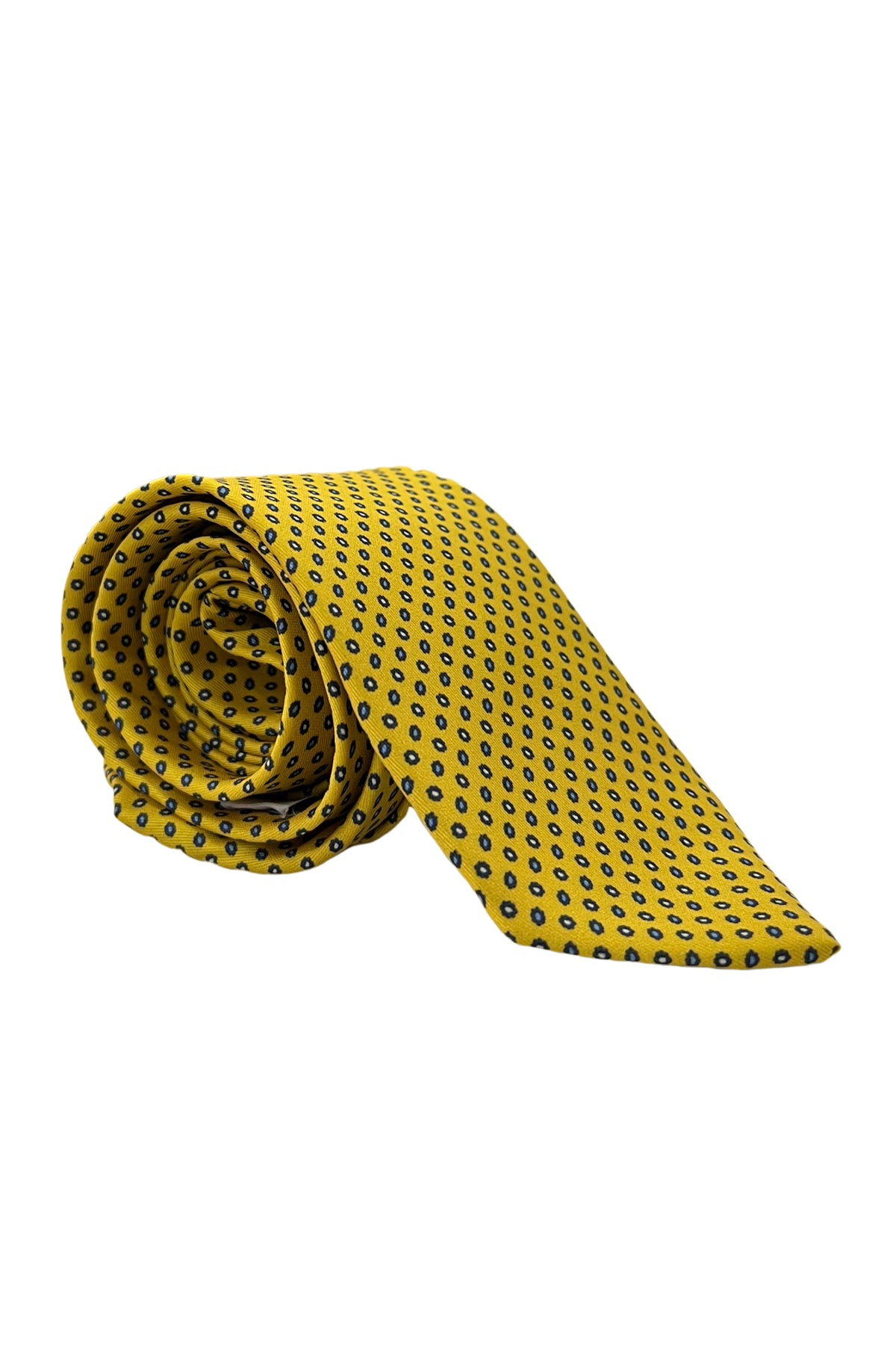 Cravatta uomo gialla fantasia fiori in seta 100% larghezza 8 cm da cerimonia elegante