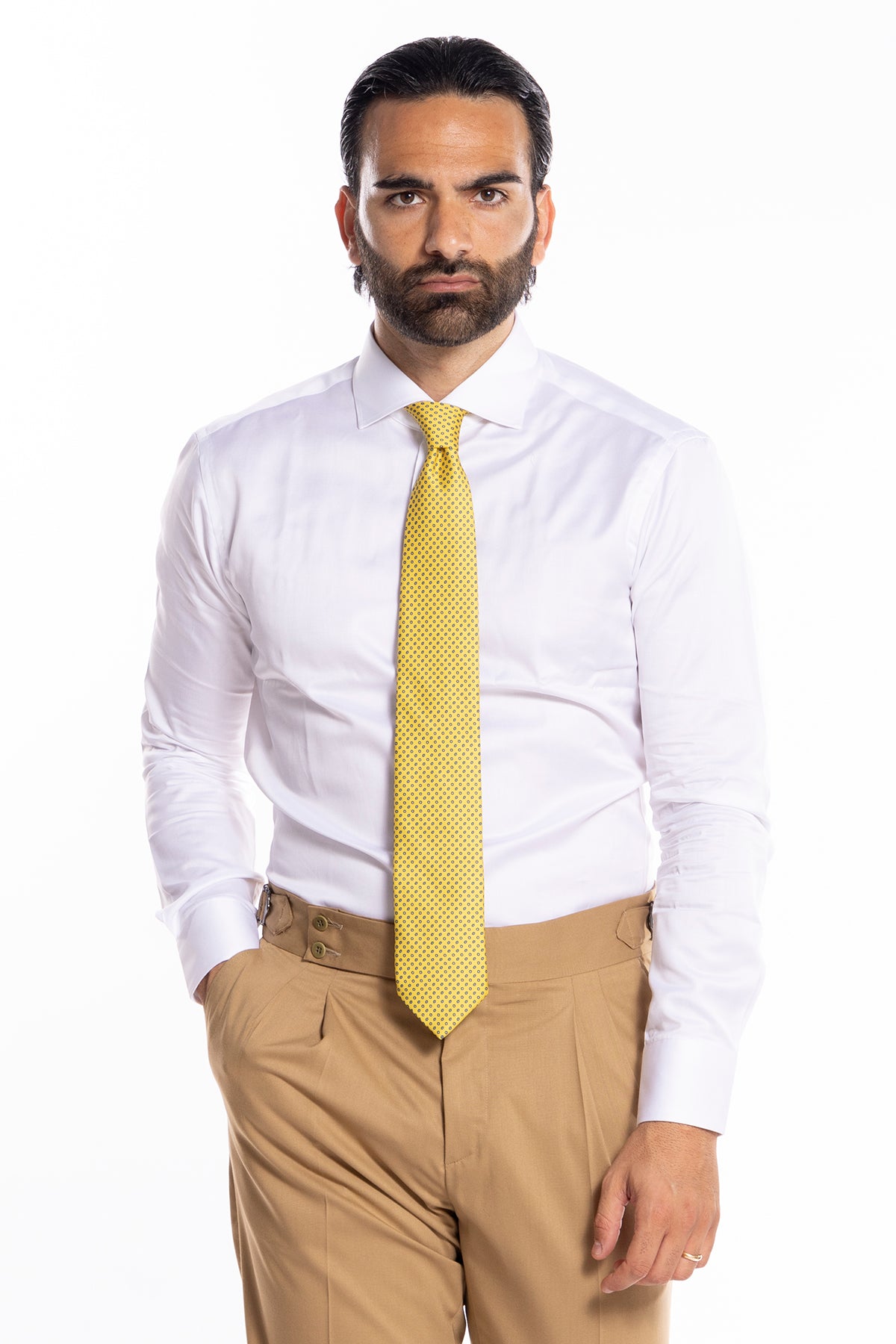 Cravatta uomo gialla fantasia fiori in seta 100% larghezza 8 cm da cerimonia elegante