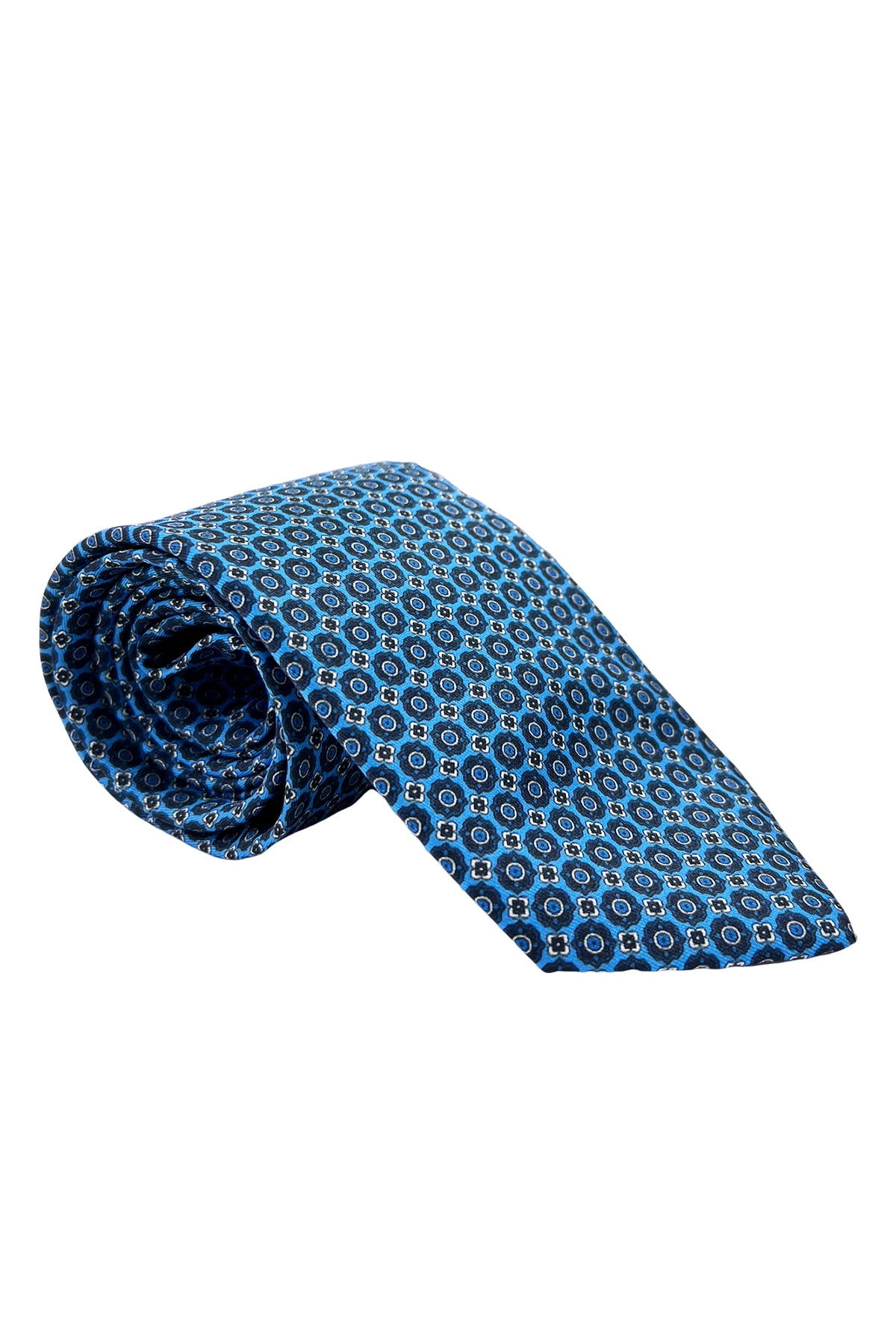 Cravatta uomo celeste fantasia fiori in seta 100% larghezza 8 cm da cerimonia elegante