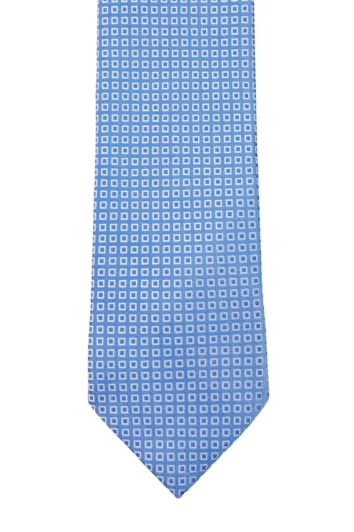 Cravatta uomo celeste fantasia quadratini in seta 100% larghezza 8 cm da cerimonia elegante