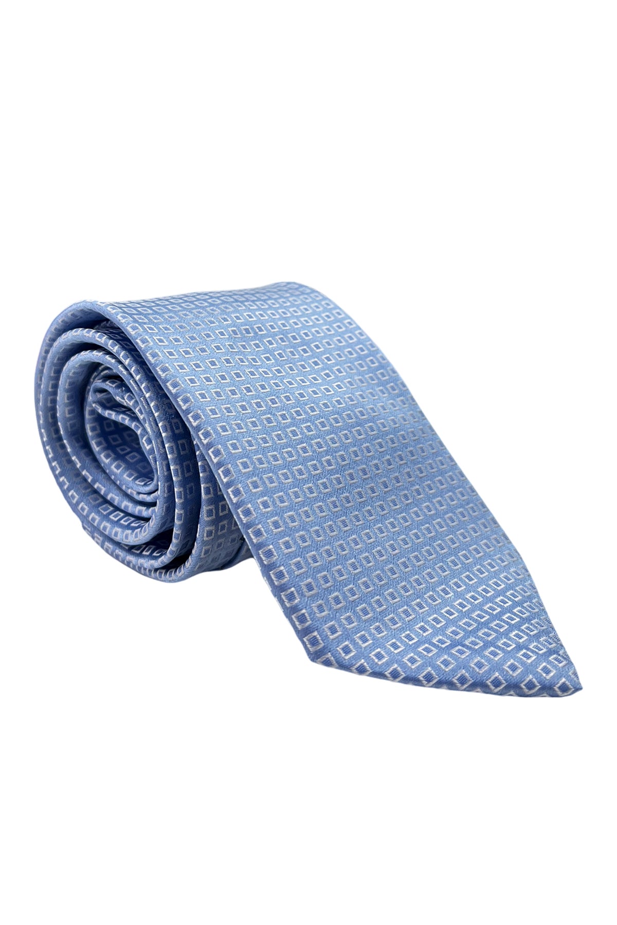 Cravatta uomo celeste fantasia quadratini in seta 100% larghezza 8 cm da cerimonia elegante