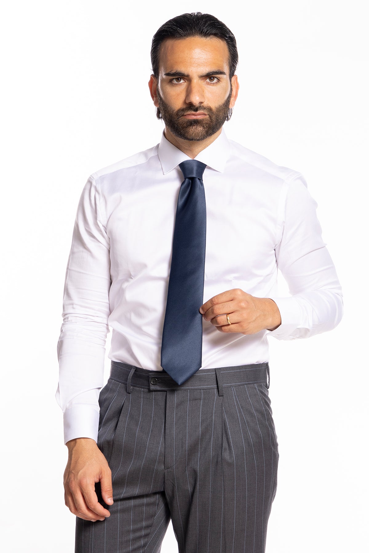 Cravatta uomo blu notte tinta unita in seta 100% larghezza 8 cm da cerimonia elegante