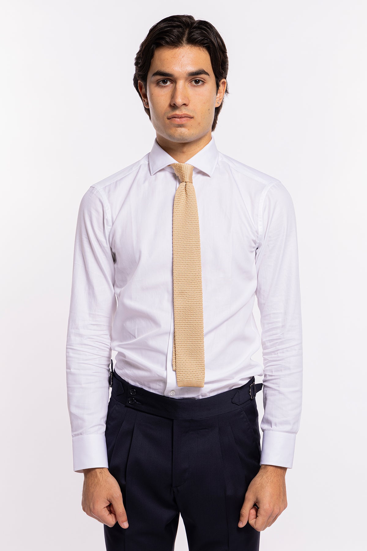 Cravatta uomo beige in tricot 100% cotone larghezza 6 cm adatta per uno spezzato