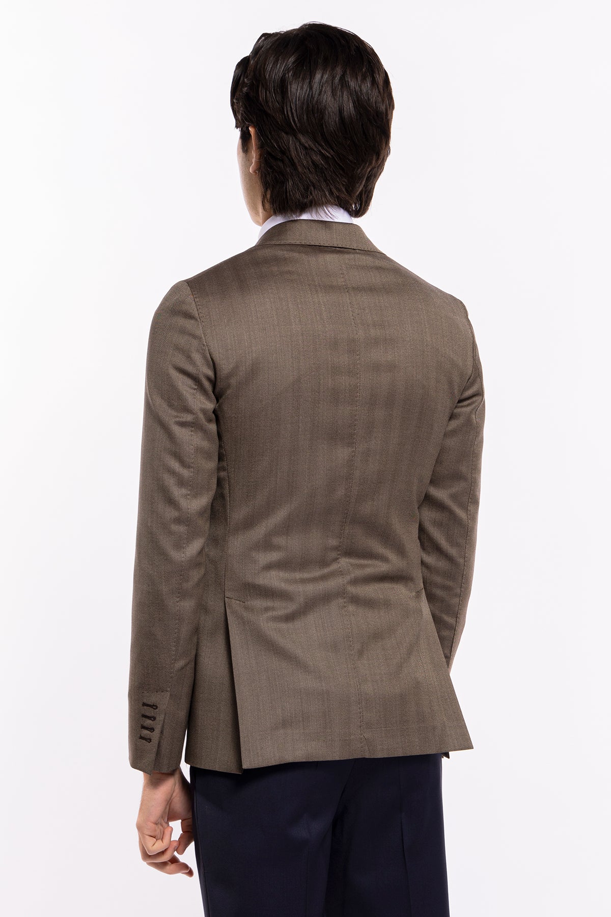 Giacca uomo monopetto fango spigata in fresco lana Vitale Barberis Canonico sartoriale slim fit rever classico