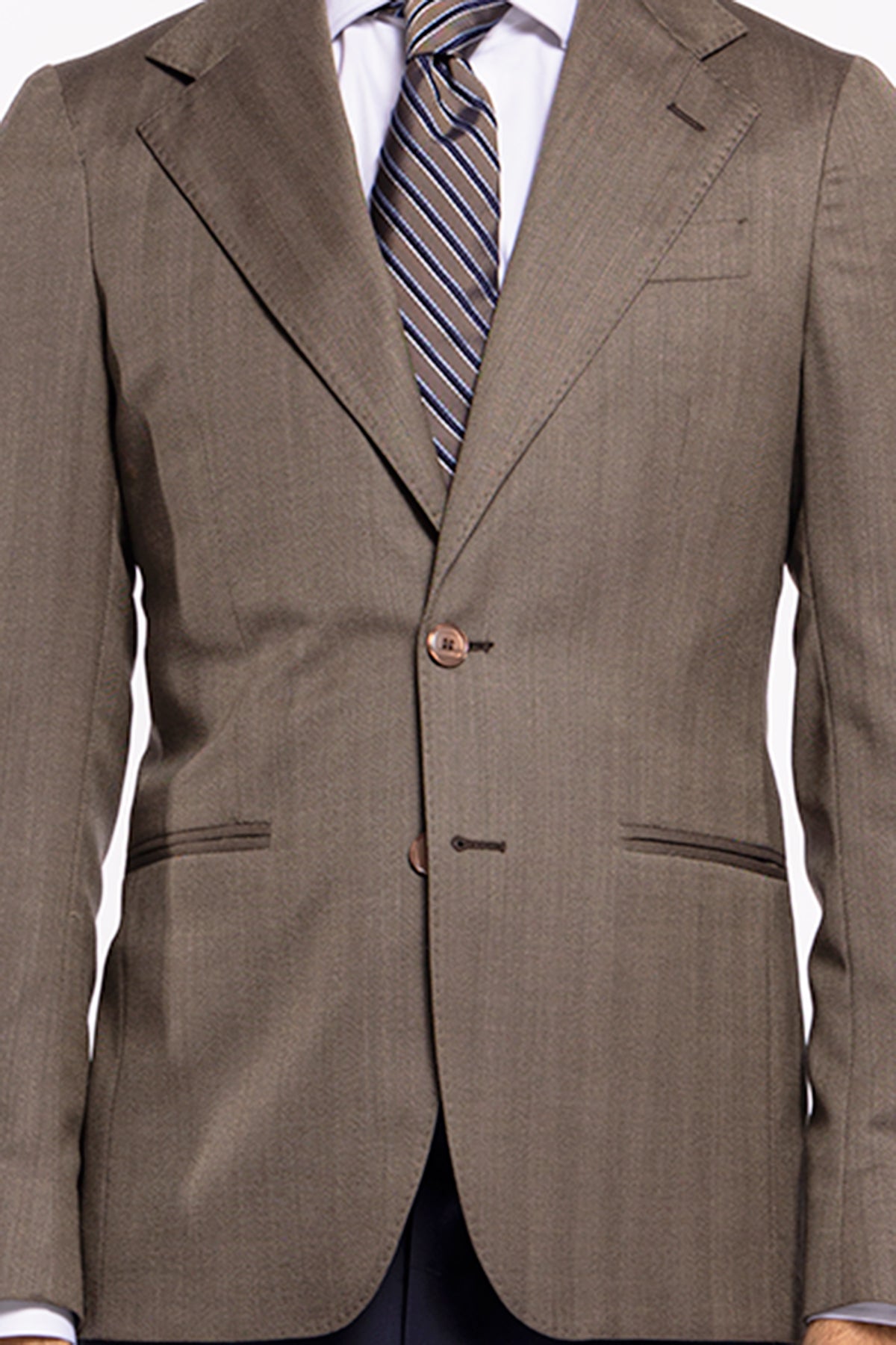 Giacca uomo monopetto fango spigata in fresco lana Vitale Barberis Canonico sartoriale slim fit rever classico