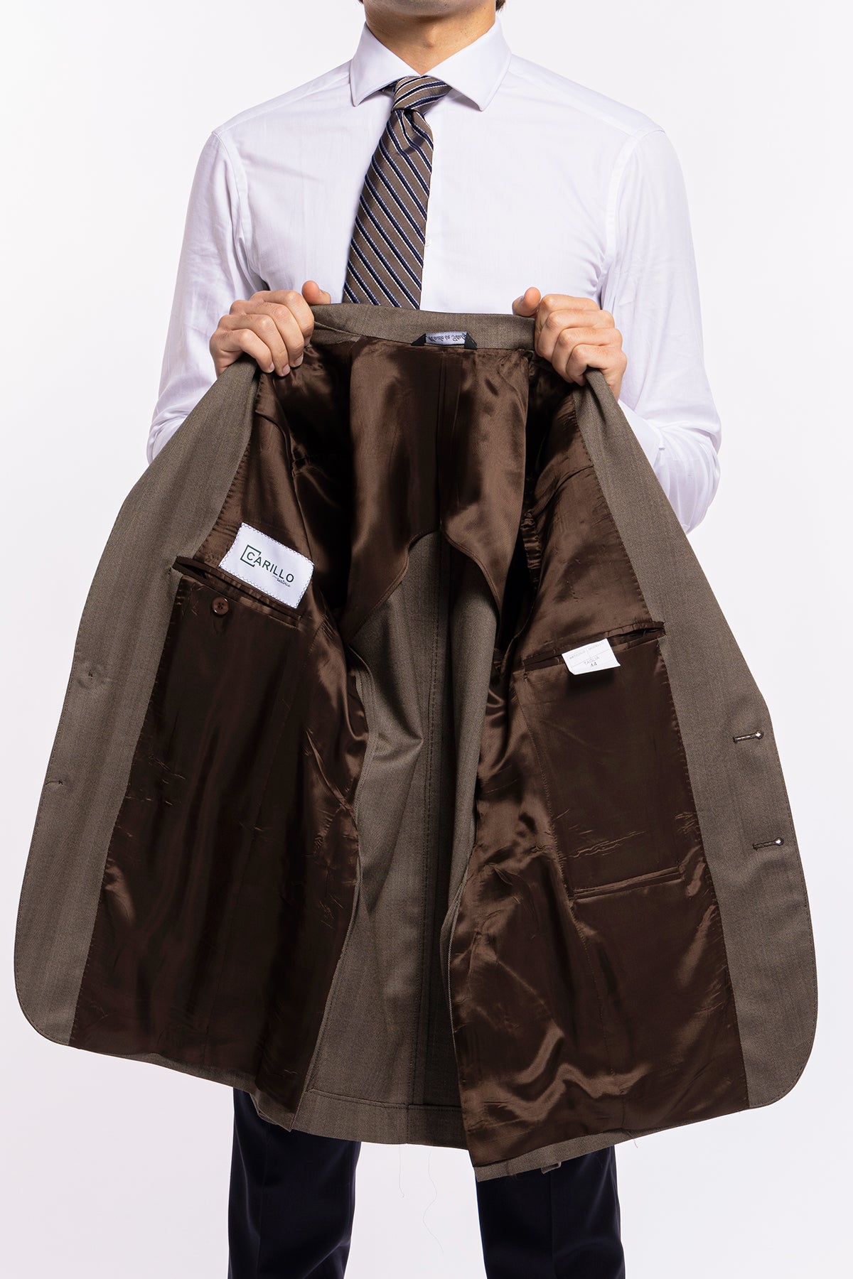Giacca uomo monopetto fango spigata in fresco lana Vitale Barberis Canonico sartoriale slim fit rever classico