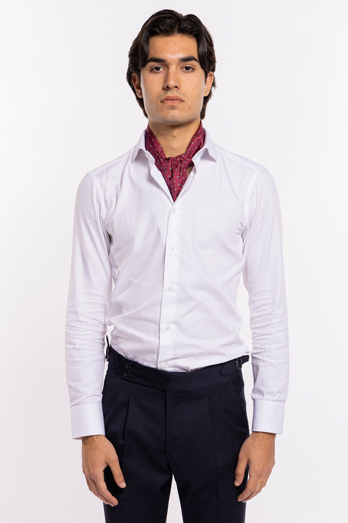 Ascot da uomo bordeaux fantasia beige in pura seta fatti a mano