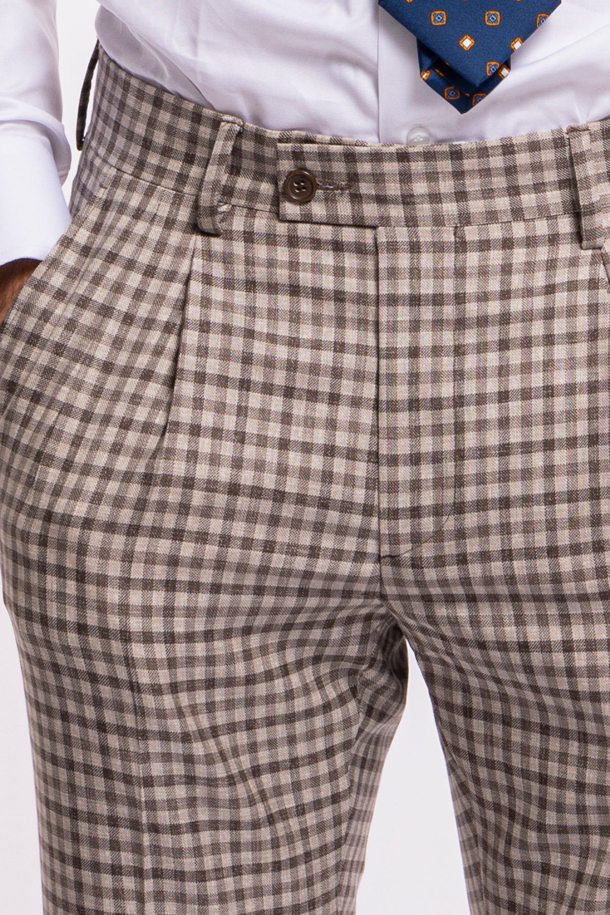 Abito uomo monopetto beige a quadri marroni fresco lana Vitale Barberis Canonico Rever largo a lancia