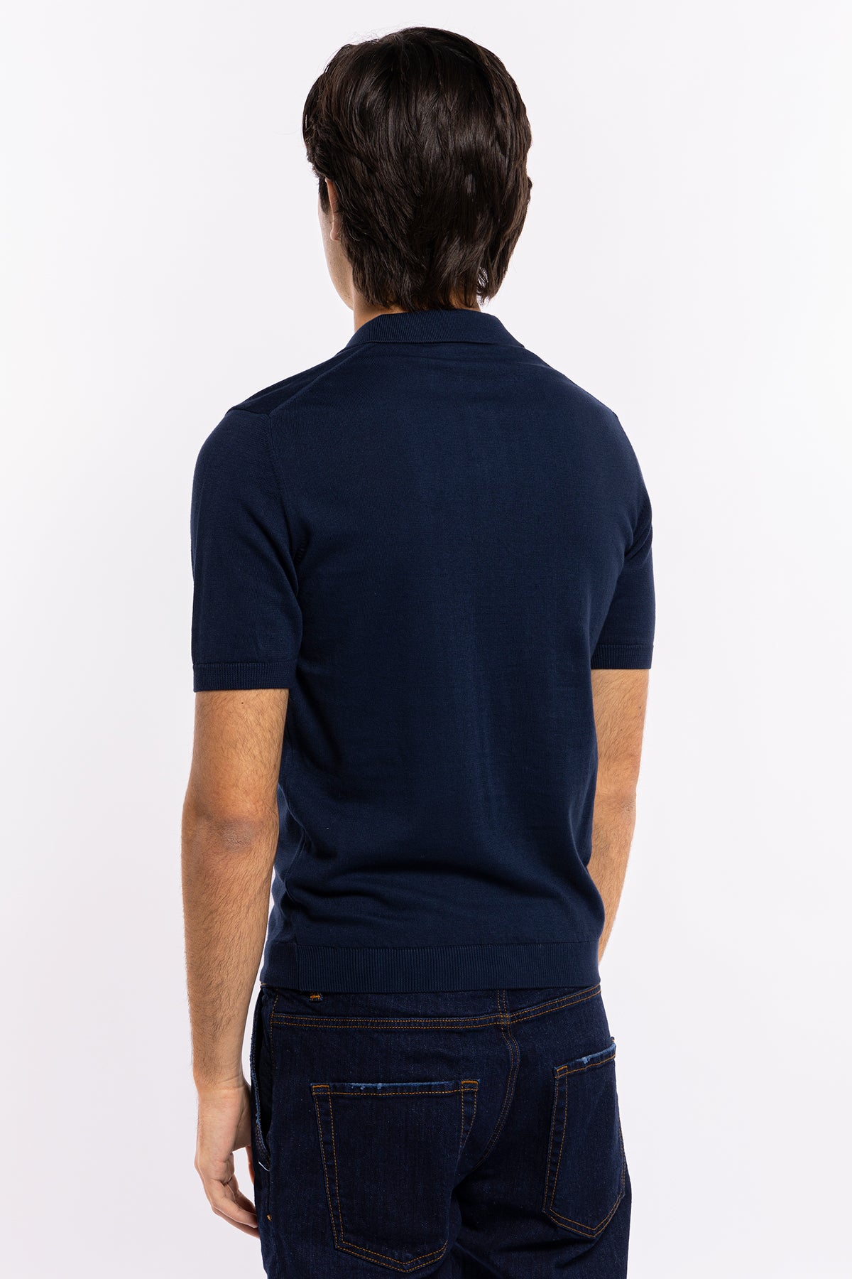 Polo da uomo mezze maniche blu tinta unita 100% cotone di filo tinta unita finezza 14<br />
-