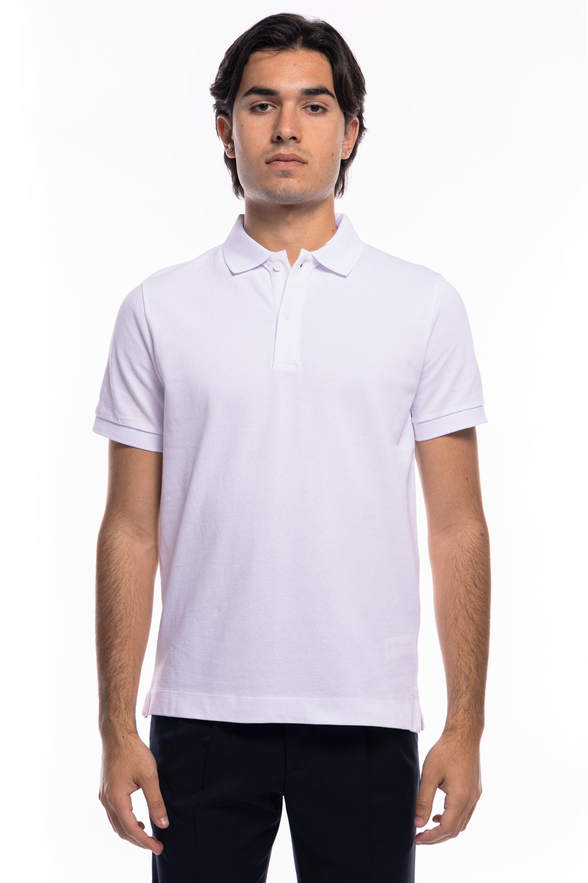 Polo da uomo bianca in piquet 100% cotone mezza maniche tinta unita regular fit elasticizzata-