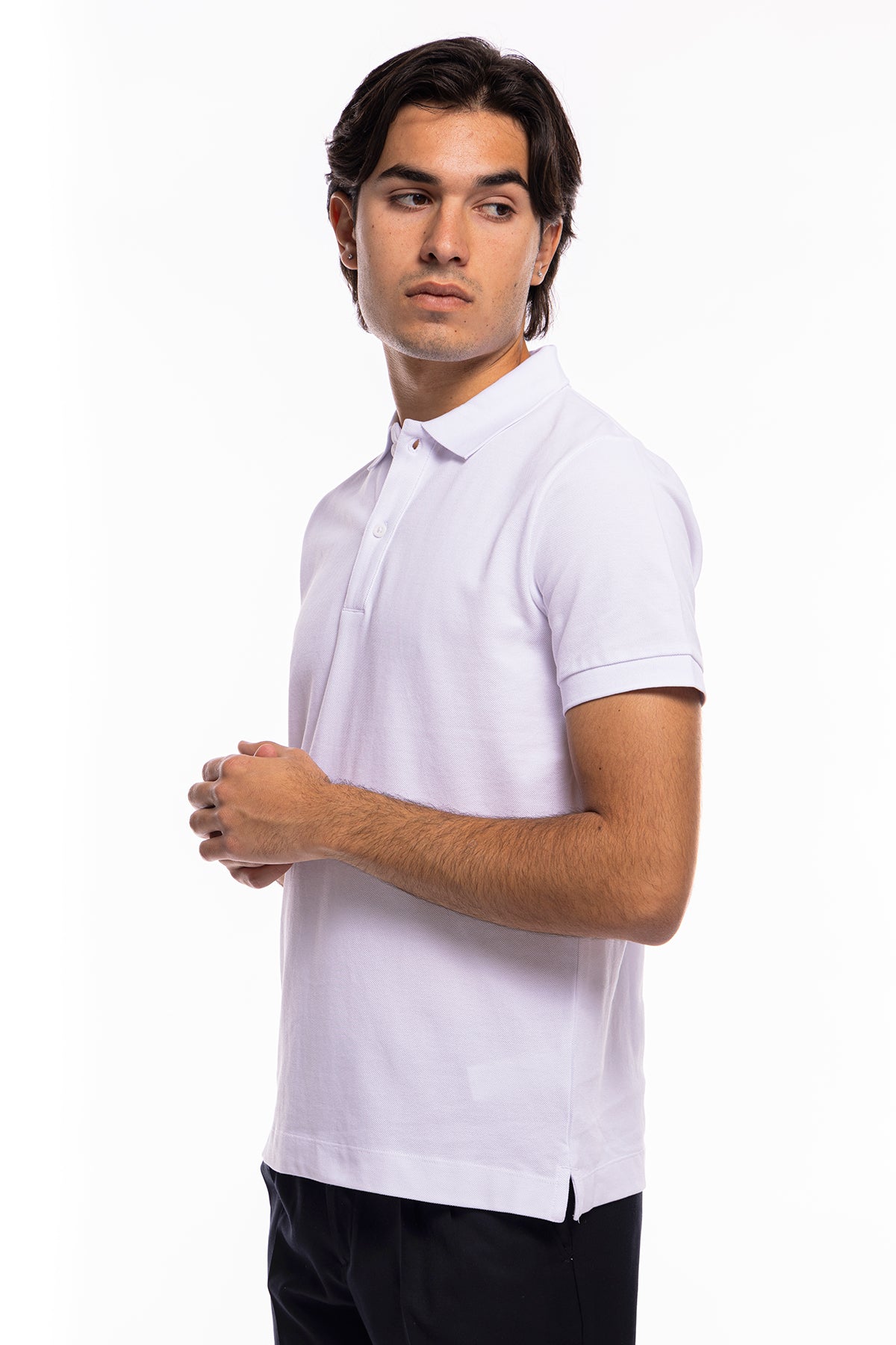 Polo da uomo bianca in piquet 100% cotone mezza maniche tinta unita regular fit elasticizzata-