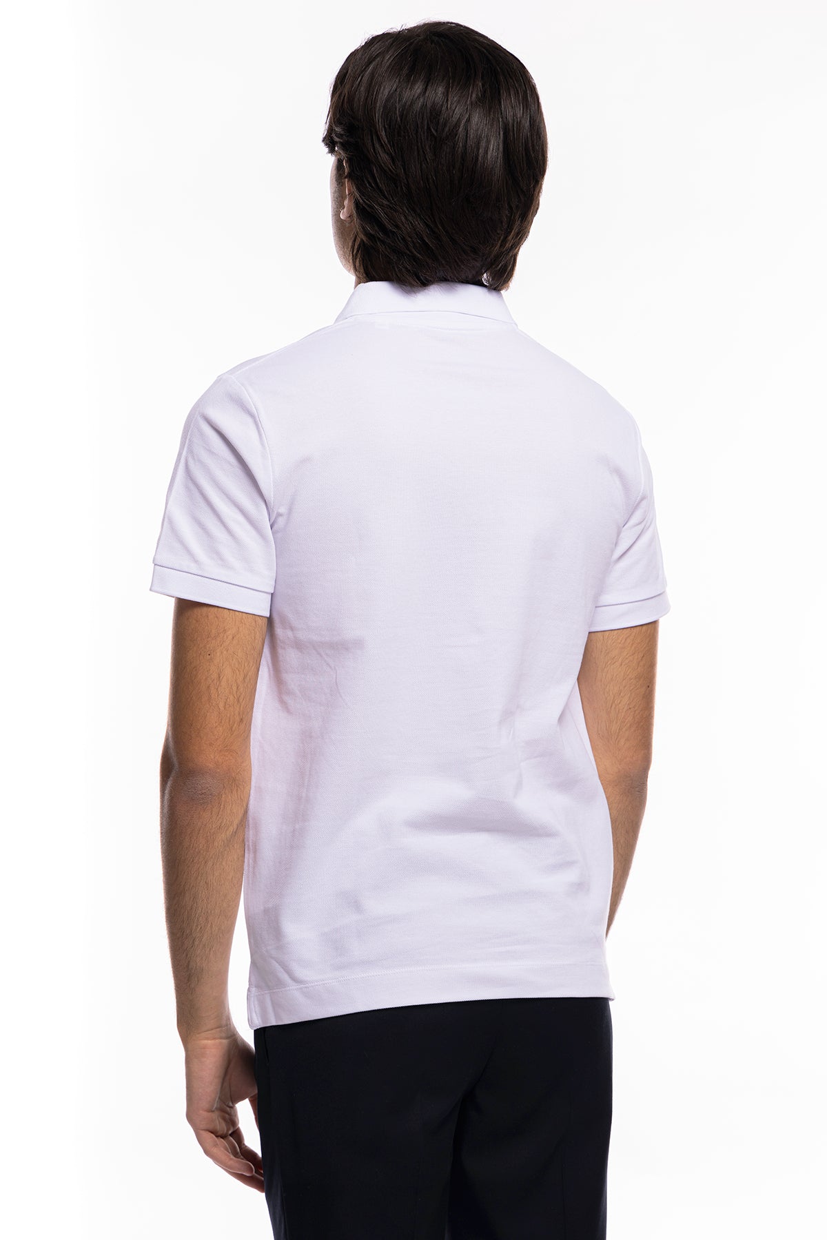 Polo da uomo bianca in piquet 100% cotone mezza maniche tinta unita regular fit elasticizzata-
