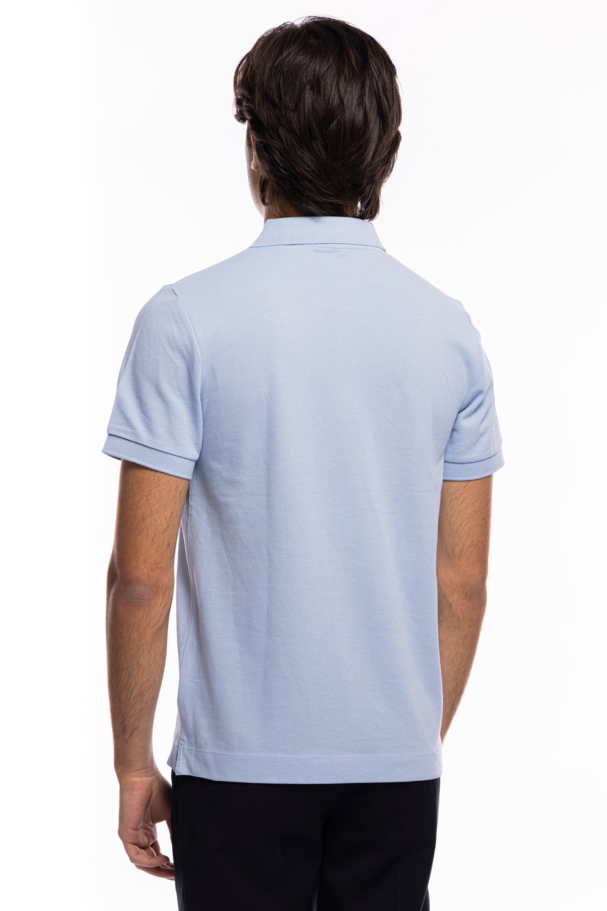 Polo da uomo azzurra in piquet 100% cotone mezza maniche tinta unita regular fit elasticizzata-
