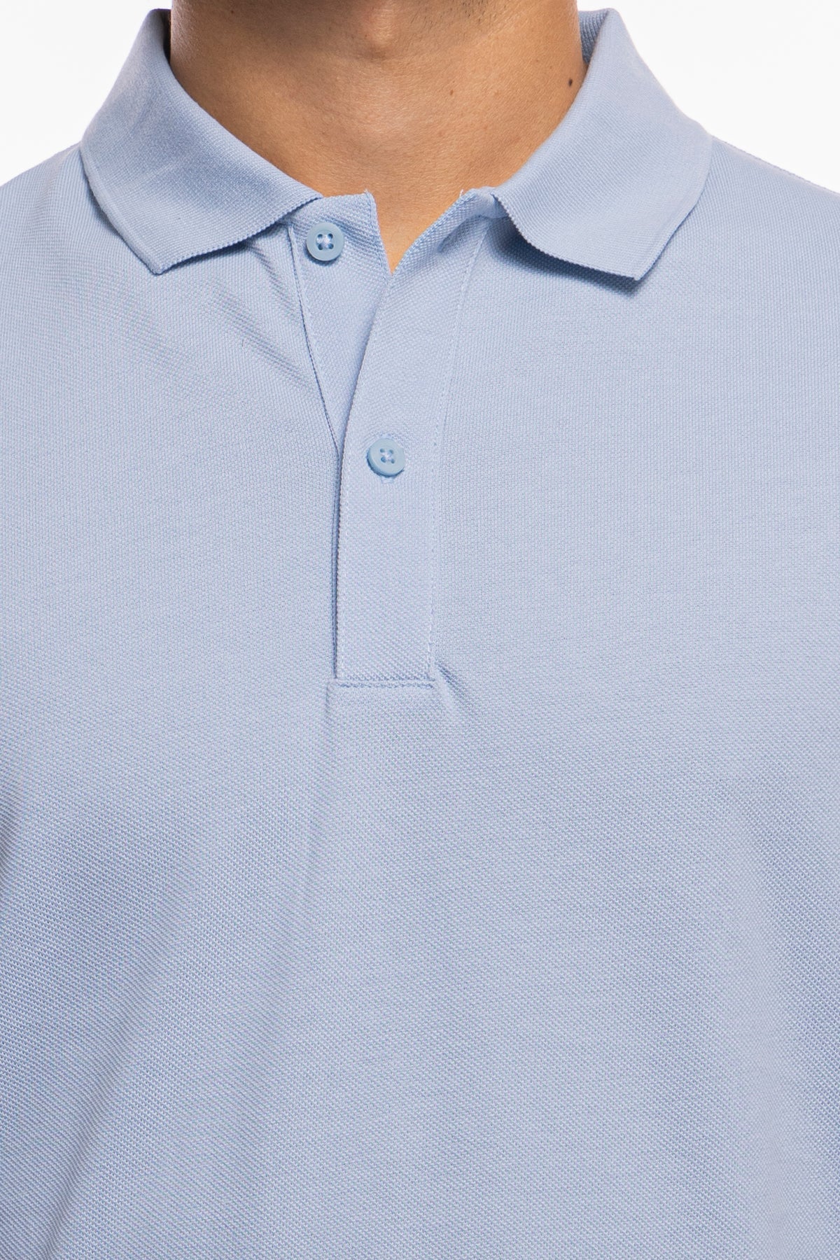 Polo da uomo azzurra in piquet 100% cotone mezza maniche tinta unita regular fit elasticizzata-