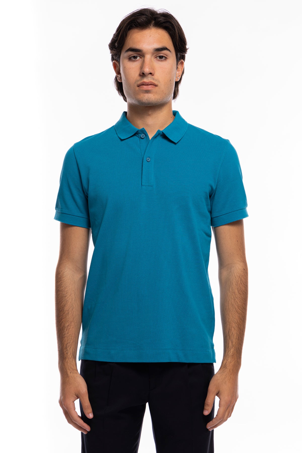 Polo in piquet Turchese da uomo 100% cotone mezza maniche tinta unita regular fit elasticizzata.