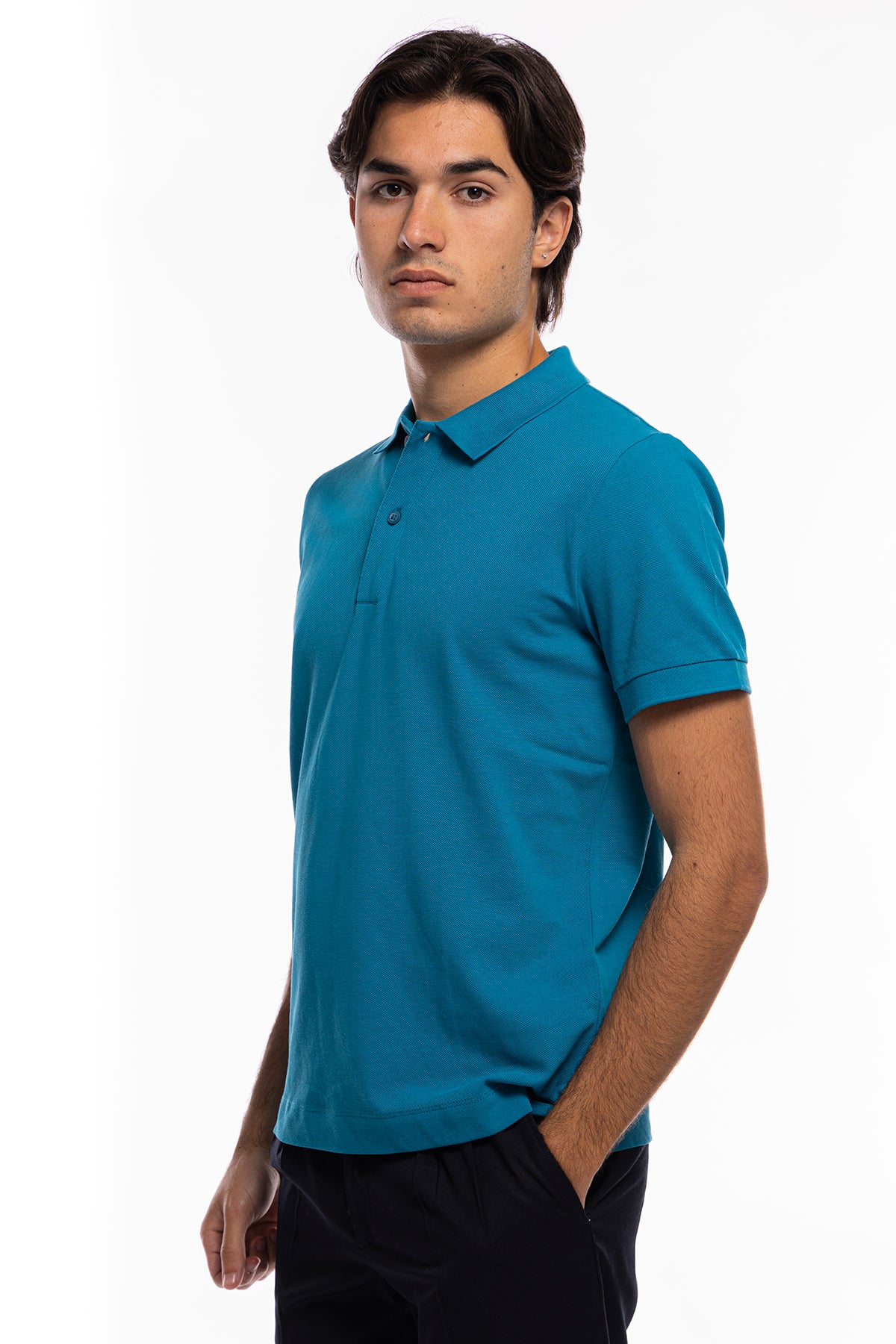 Polo in piquet Turchese da uomo 100% cotone mezza maniche tinta unita regular fit elasticizzata.
