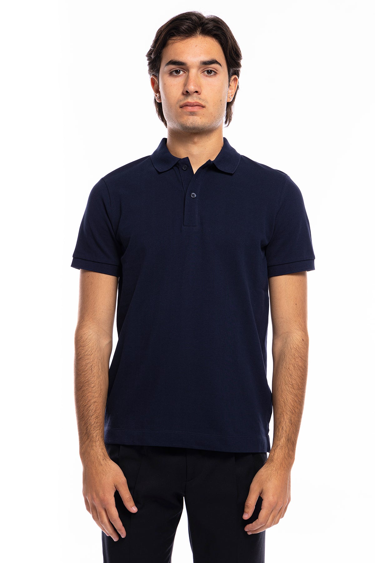 Polo da uomo Blu in piquet 100% cotone mezza maniche tinta unita regular fit elasticizzata-