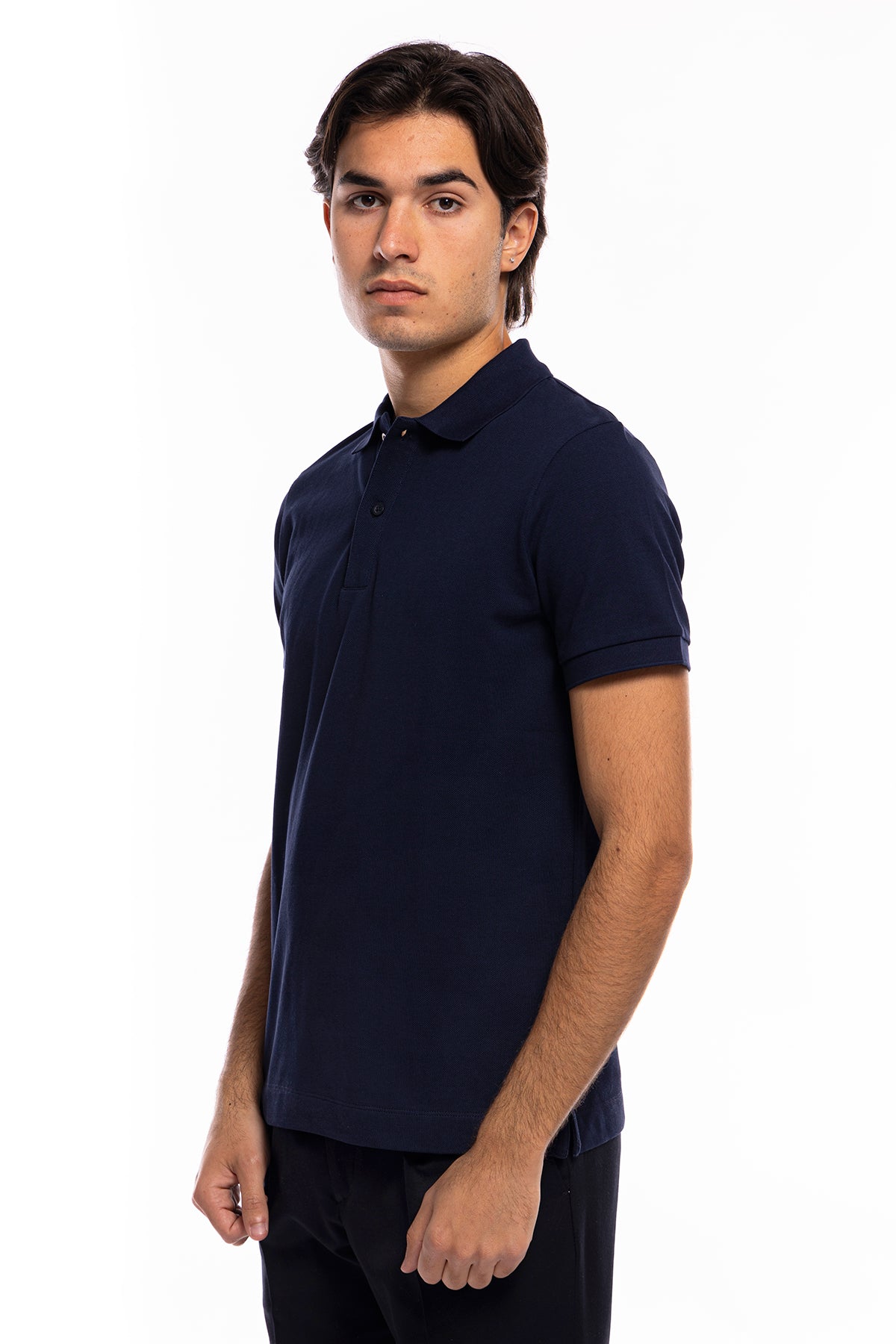 Polo da uomo Blu in piquet 100% cotone mezza maniche tinta unita regular fit elasticizzata-
