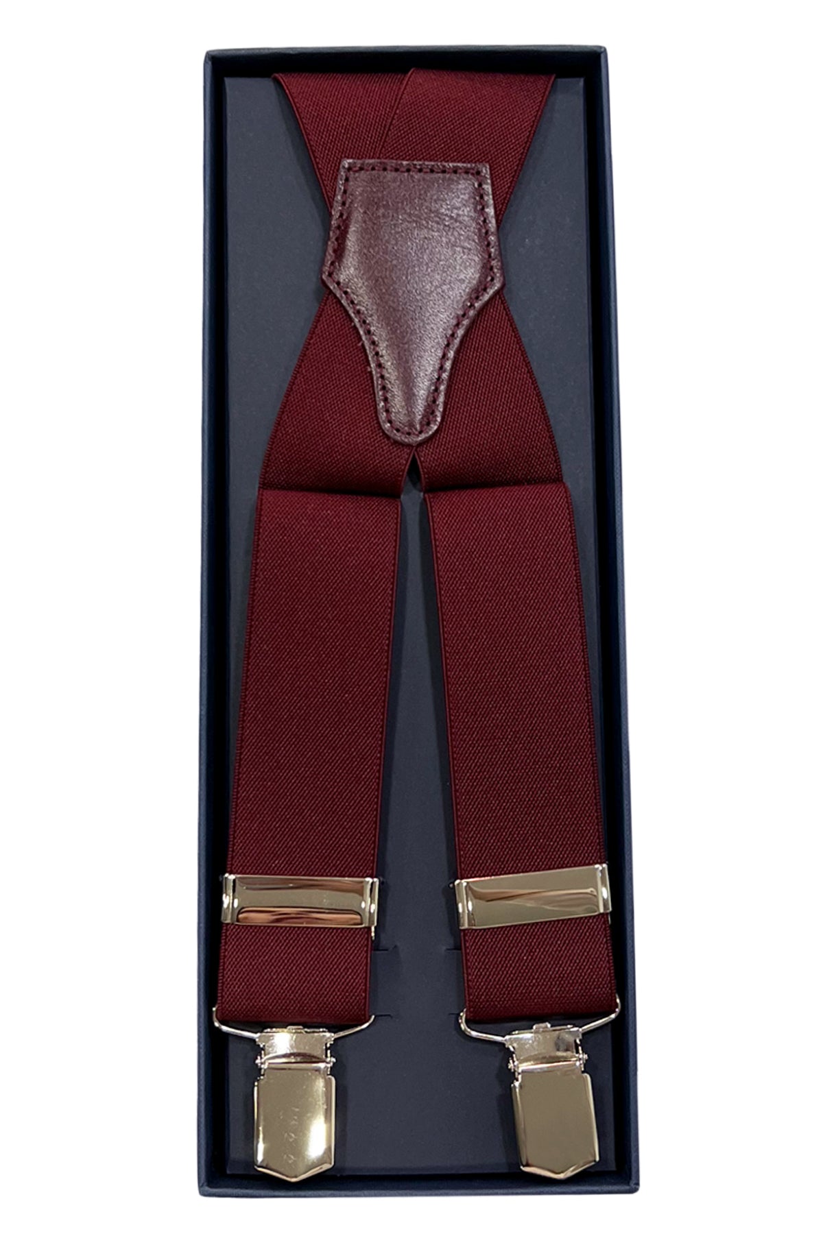 Bretelle da uomo bordeaux rigate Elasticizzate 3,5 cm regolabili con chiusura pinze argento
